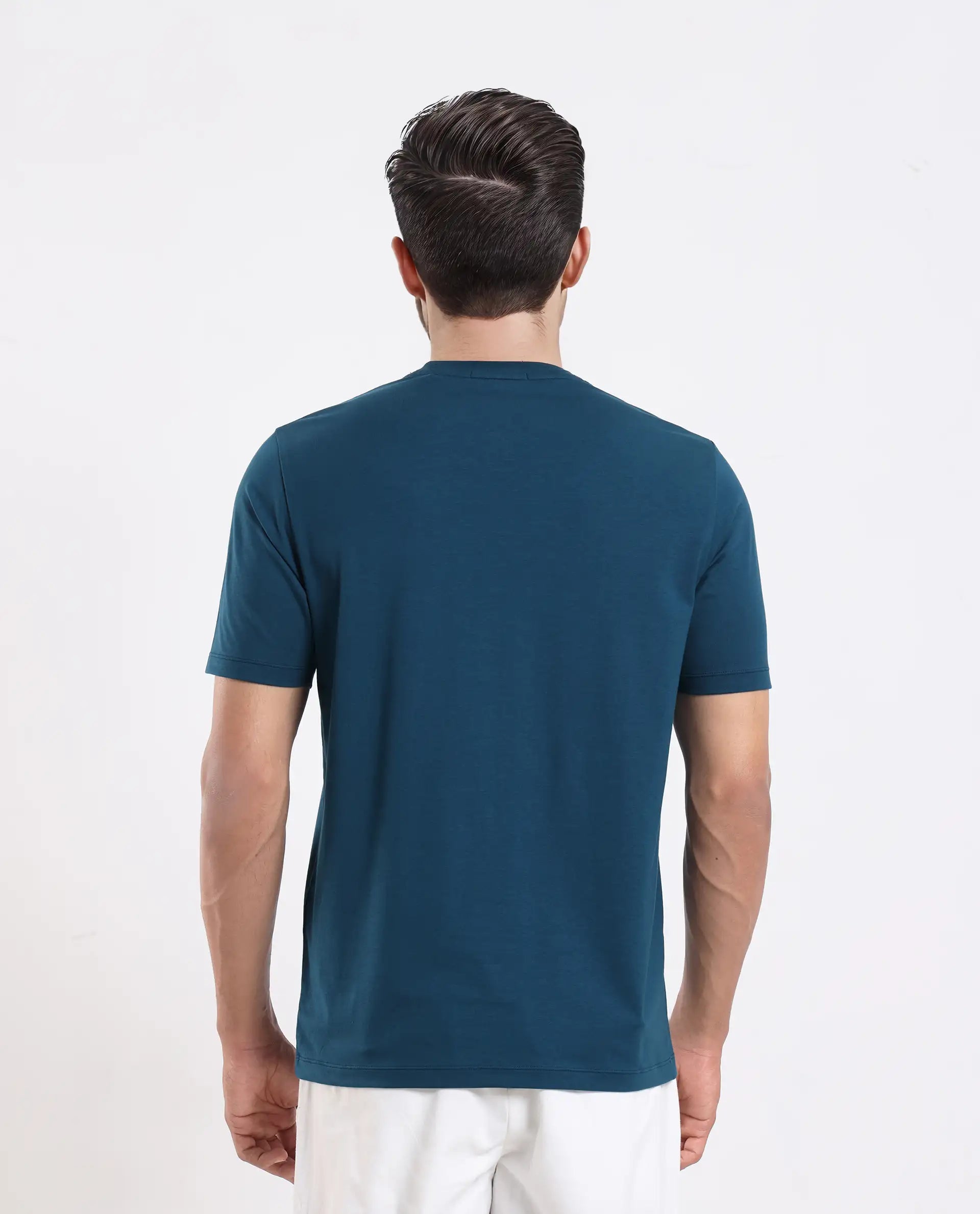 Rare Rabbit Men's Rabbit-25 Teal Cotton Blend Graphic Print Regular Fit Half Sleeve Crew Neck T-Shirt