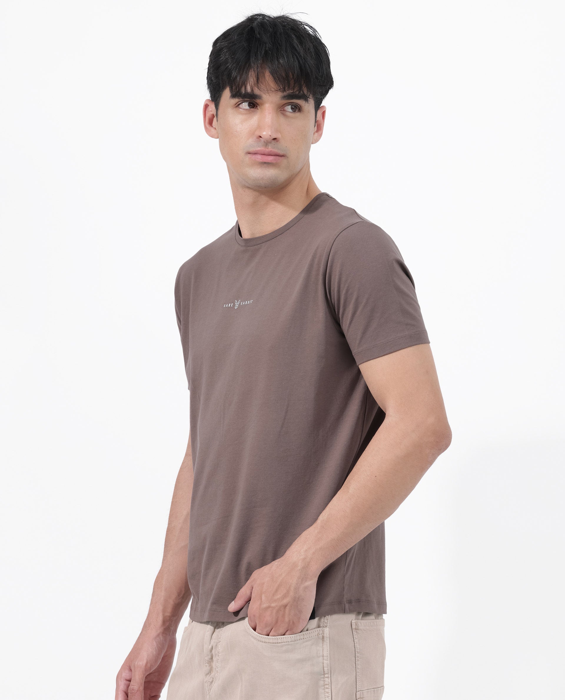 Rare Rabbit Mens Rabbit-Z Brown Short Sleeve Solid Graphic Print T-Shirt