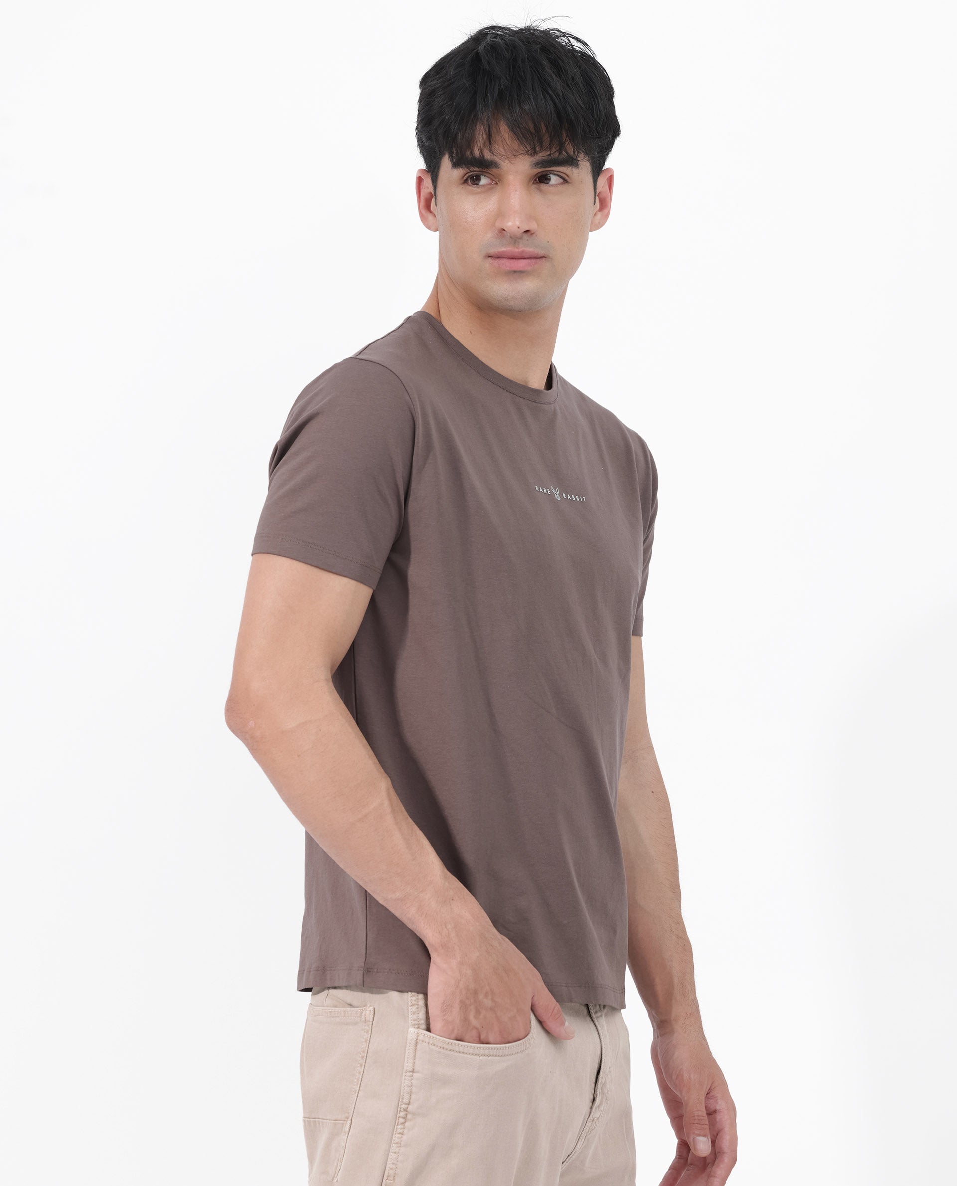 Rare Rabbit Mens Rabbit-Z Brown Short Sleeve Solid Graphic Print T-Shirt