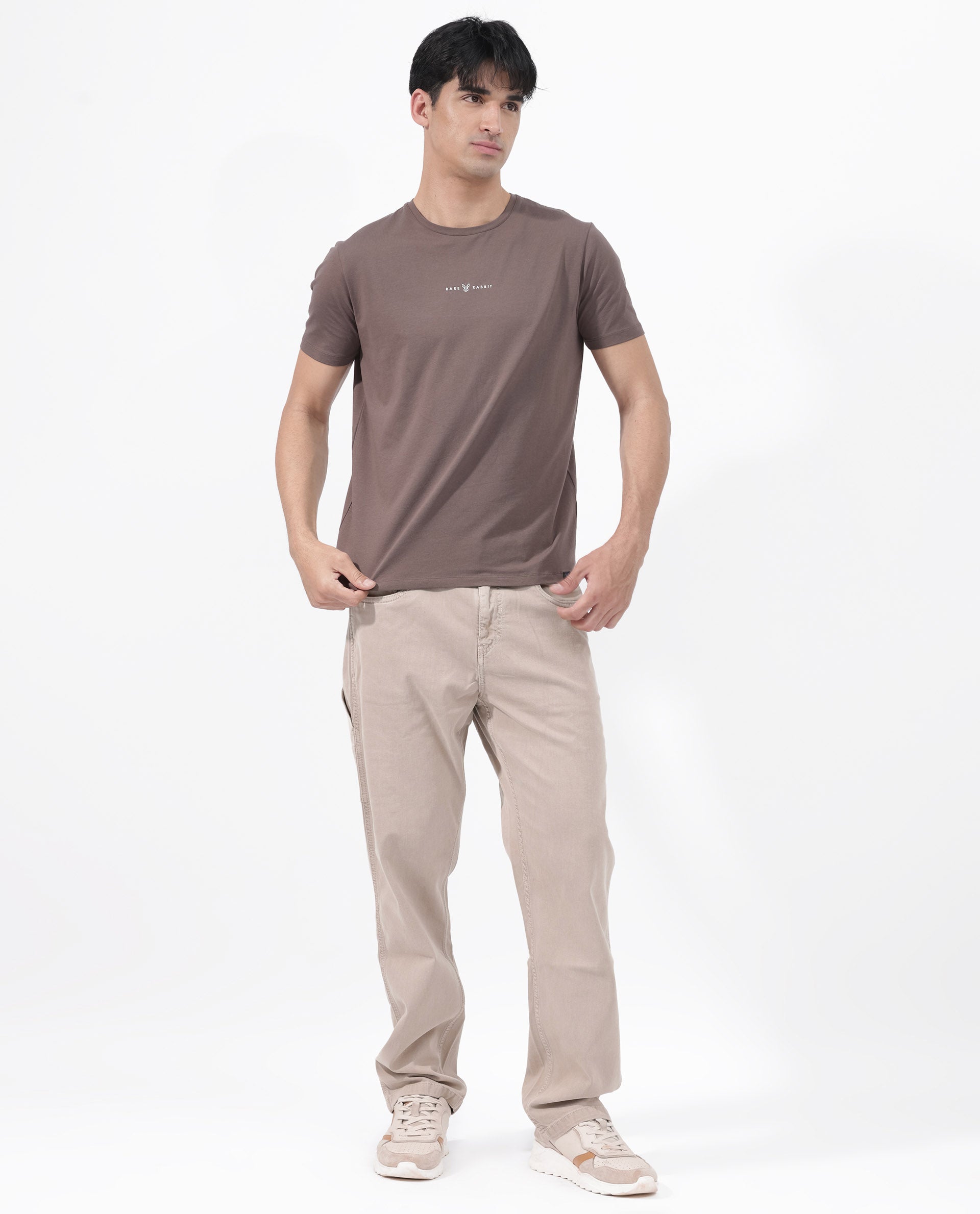 Rare Rabbit Mens Rabbit-Z Brown Short Sleeve Solid Graphic Print T-Shirt