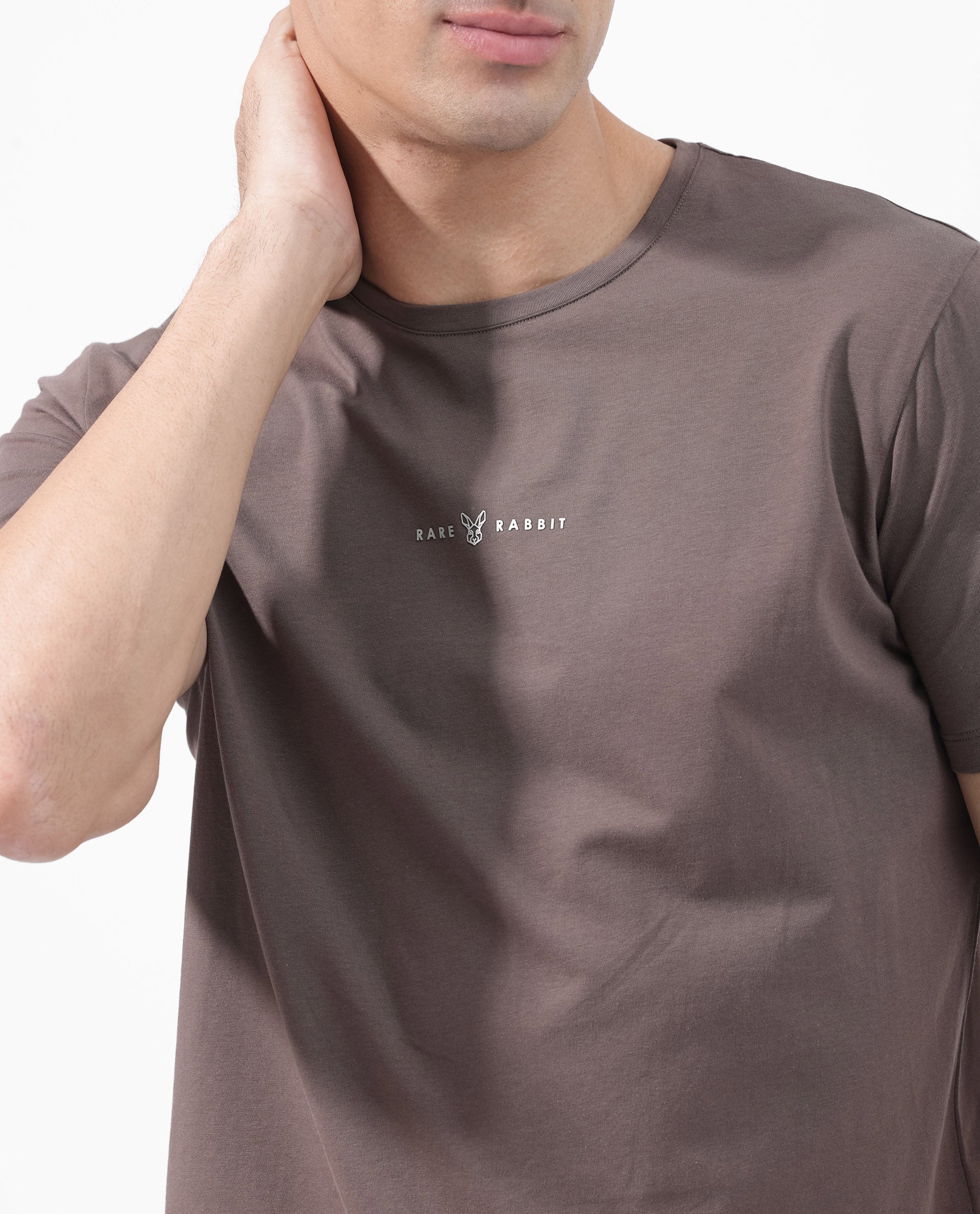 Rare Rabbit Mens Rabbit-Z Brown Short Sleeve Solid Graphic Print T-Shirt
