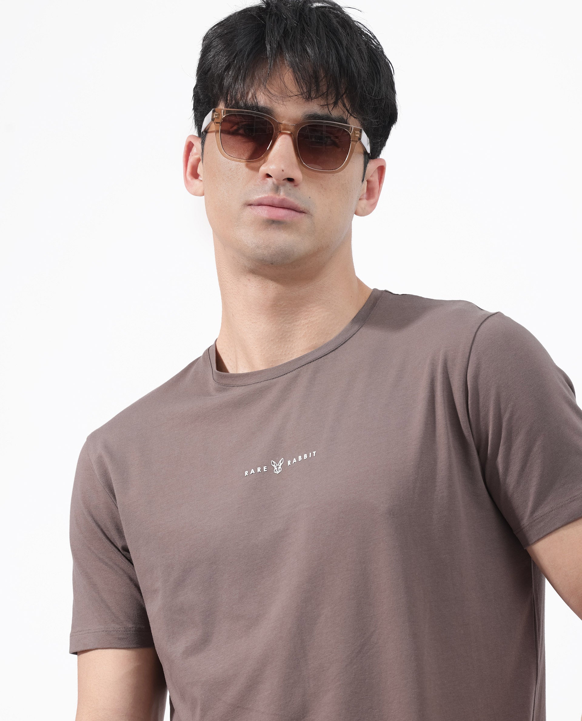 Rare Rabbit Mens Rabbit-Z Brown Short Sleeve Solid Graphic Print T-Shirt
