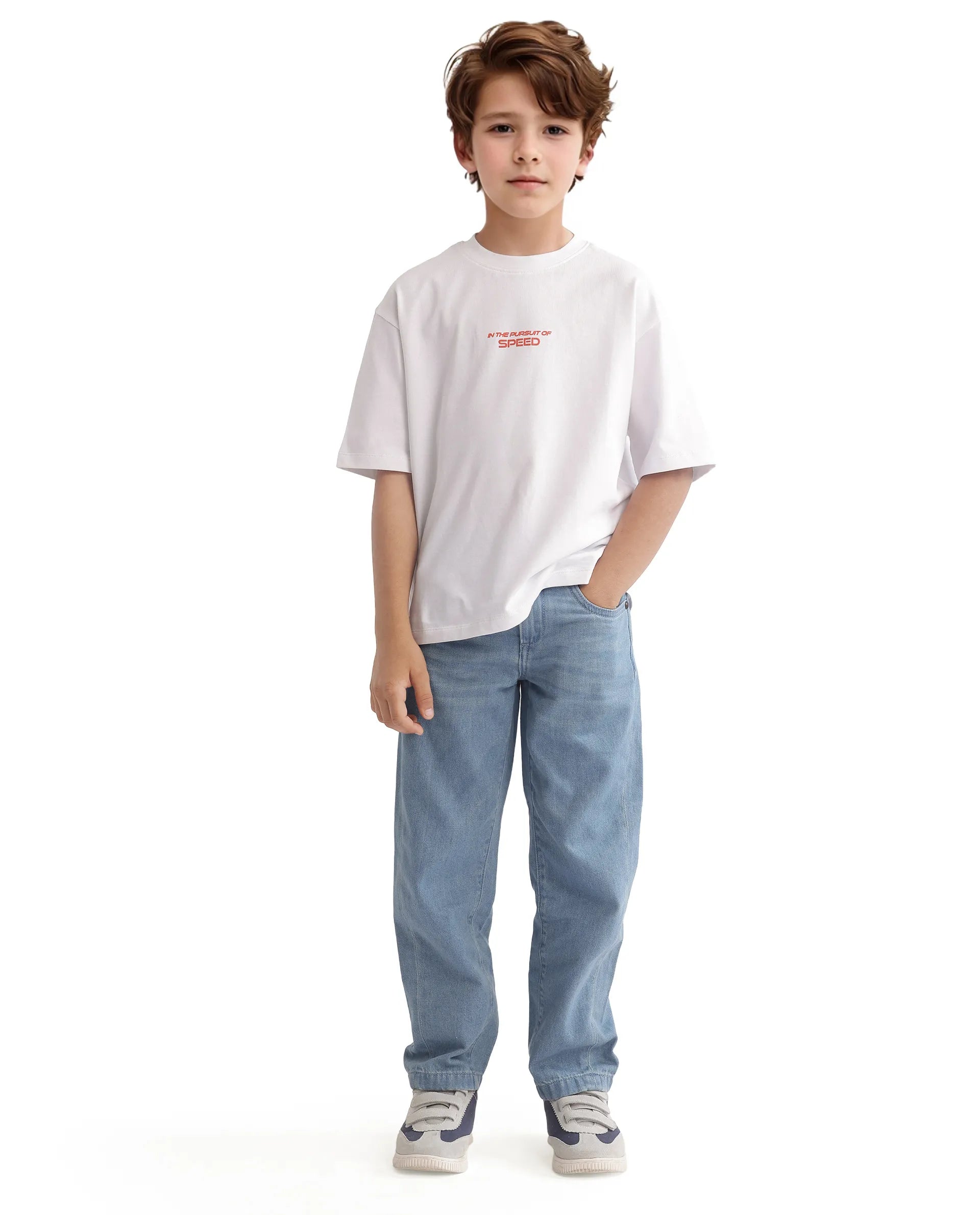 Rare Ones Kids Race Off White Cotton Half Sleeve Slip-On Printed Boxy Fit T-Shirt