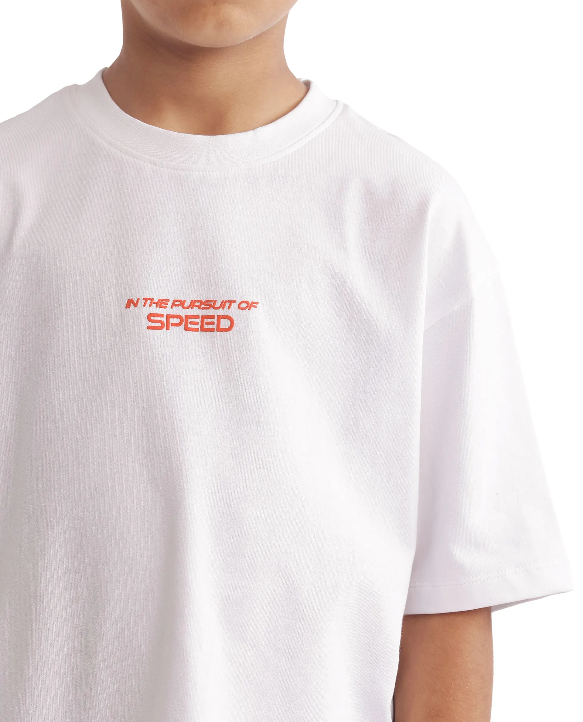 Rare Ones Kids Race Off White Cotton Half Sleeve Slip-On Printed Boxy Fit T-Shirt