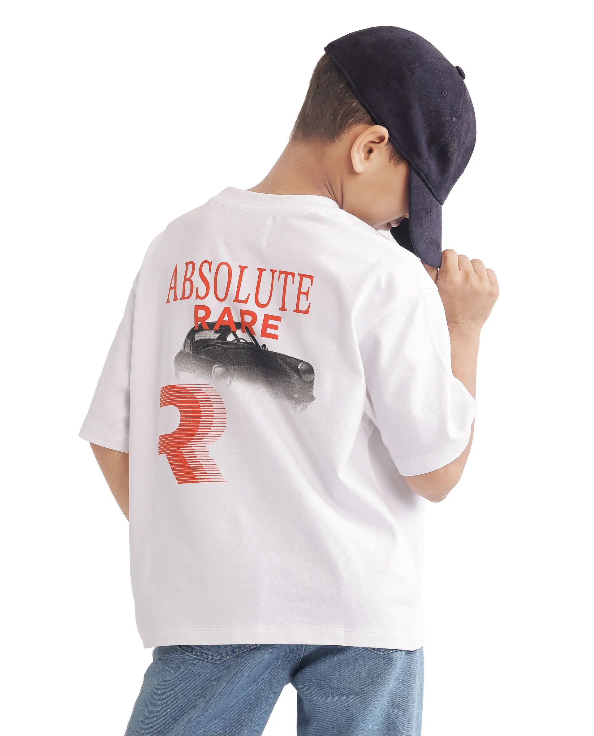Rare Ones Kids Race Off White Cotton Half Sleeve Slip-On Printed Boxy Fit T-Shirt