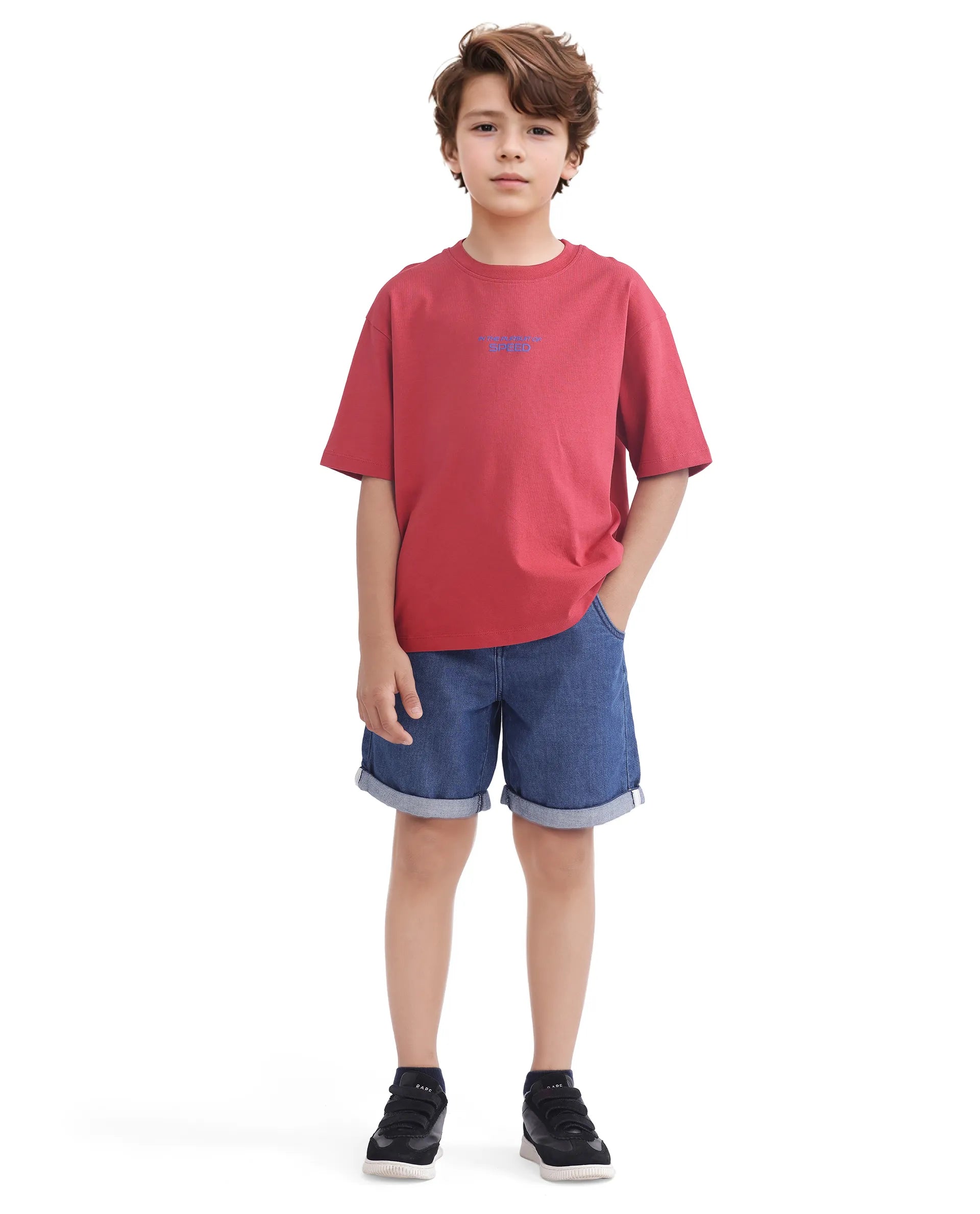 Rare Ones Kids Race Red Cotton Half Sleeve Slip-On Printed Boxy Fit T-Shirt