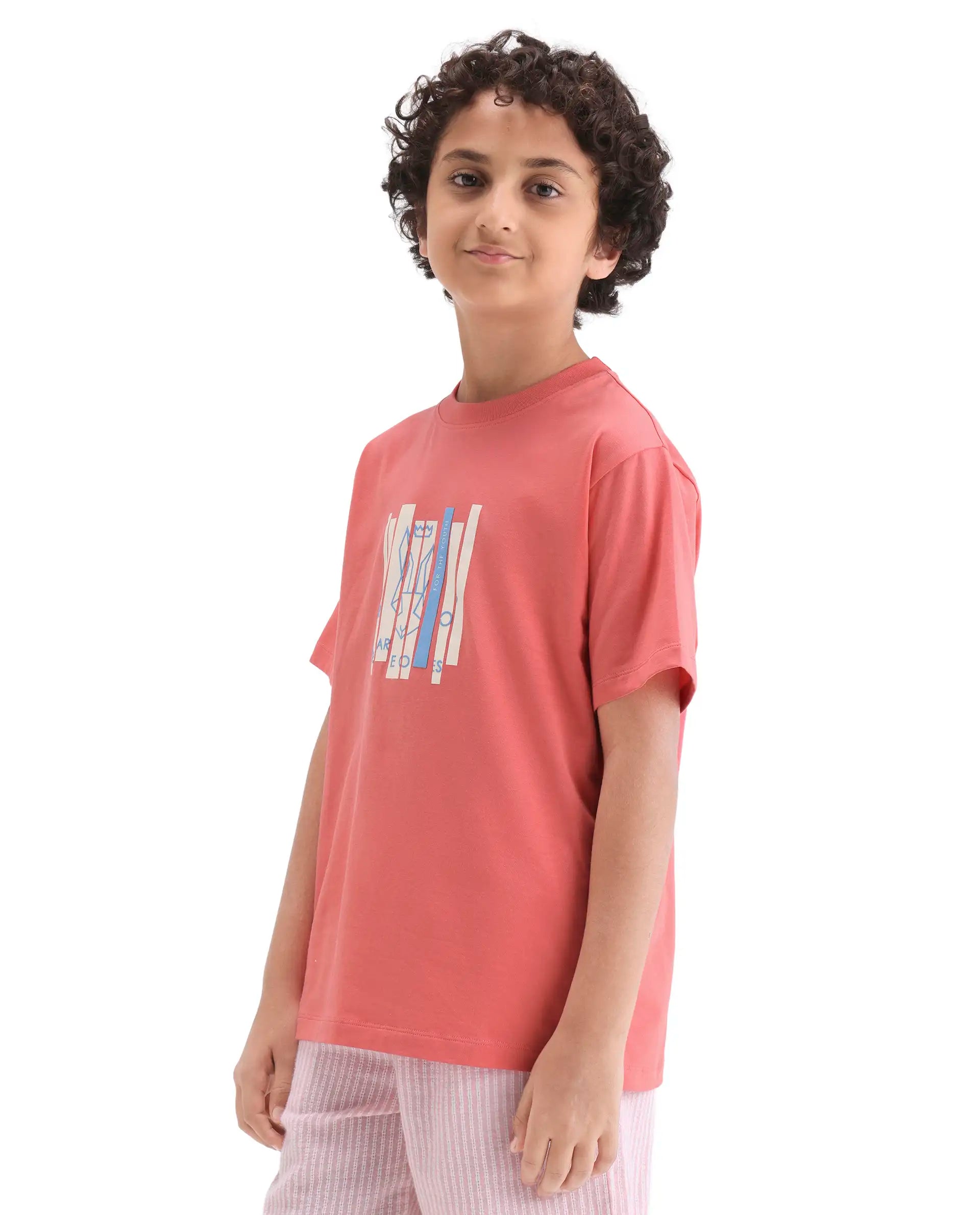Rare Ones Kids Rafe Dark Peach Cotton Blend Pull-On Closure Hd Print Regular Fit T-Shirt