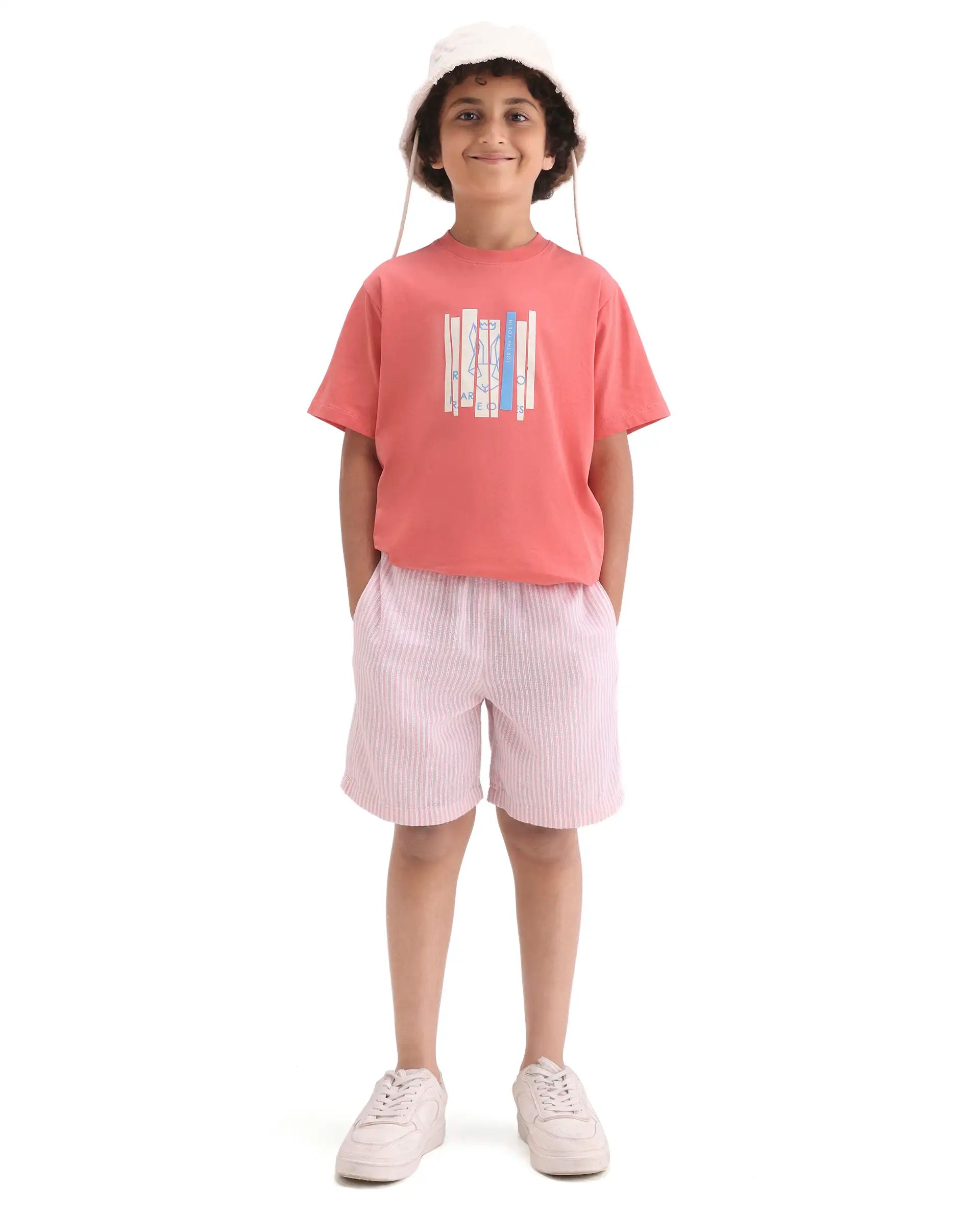 Rare Ones Kids Rafe Dark Peach Cotton Blend Pull-On Closure Hd Print Regular Fit T-Shirt