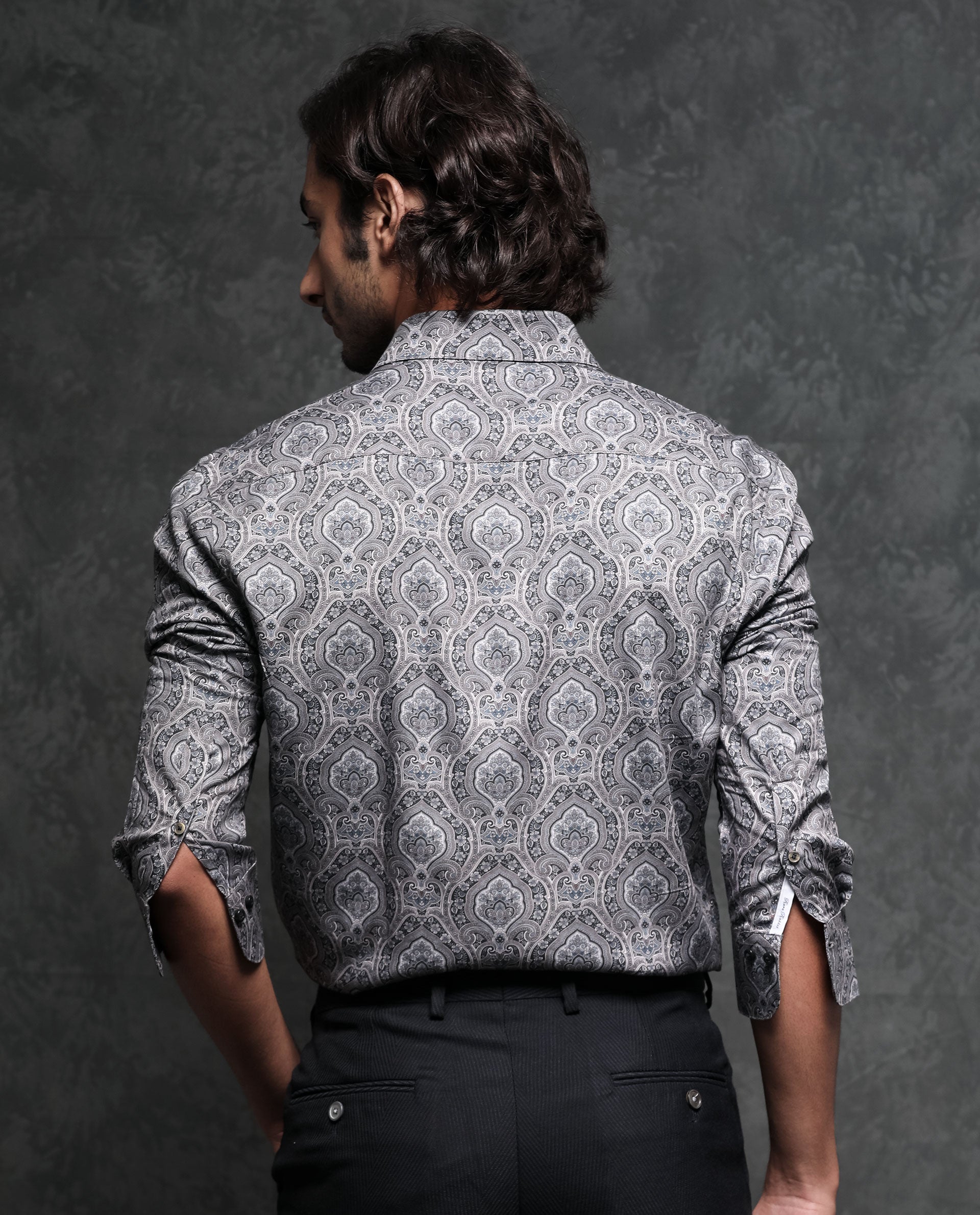 Rare Rabbit Men's Raja Black Cotton Modal Fabric Geometric Paisley Print Full Sleeves Shirt