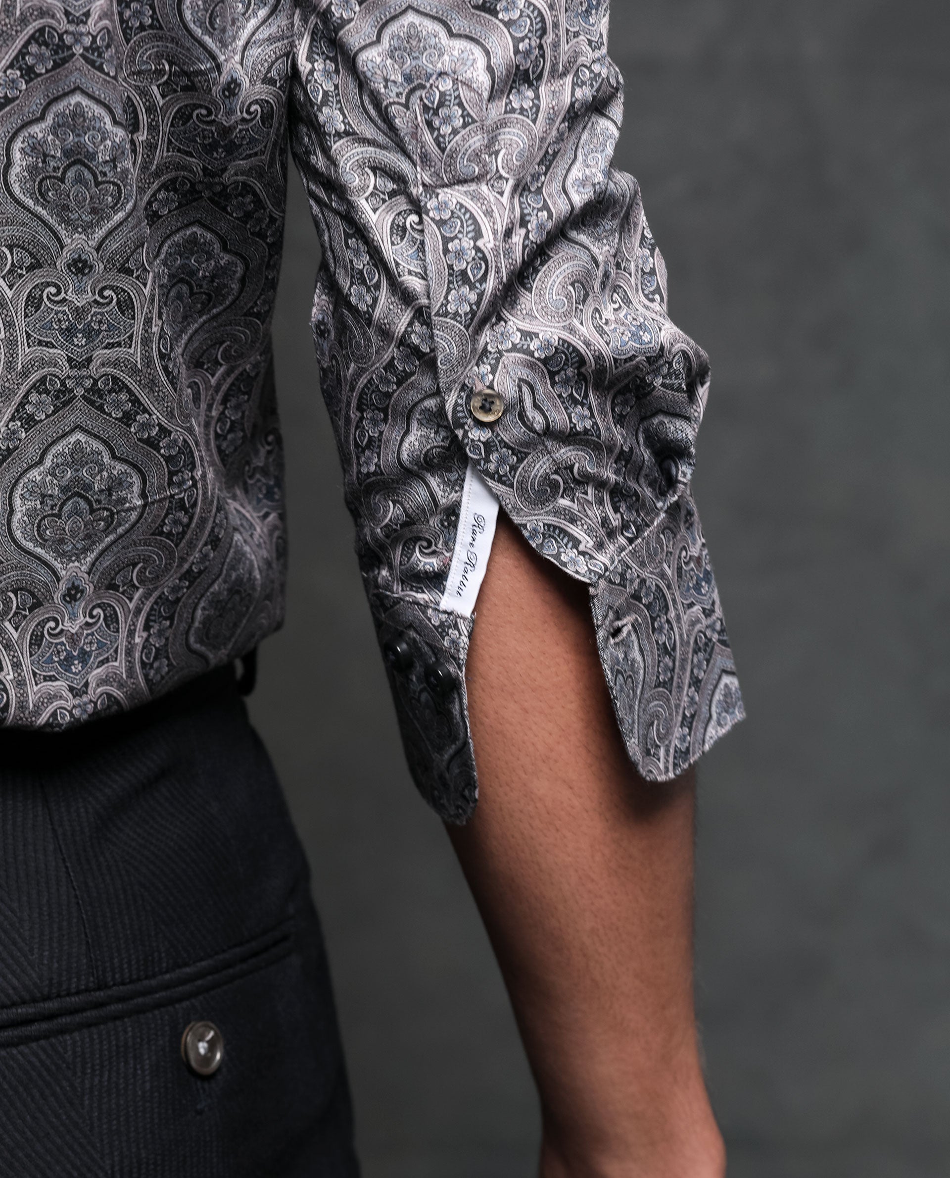 Rare Rabbit Men's Raja Black Cotton Modal Fabric Geometric Paisley Print Full Sleeves Shirt