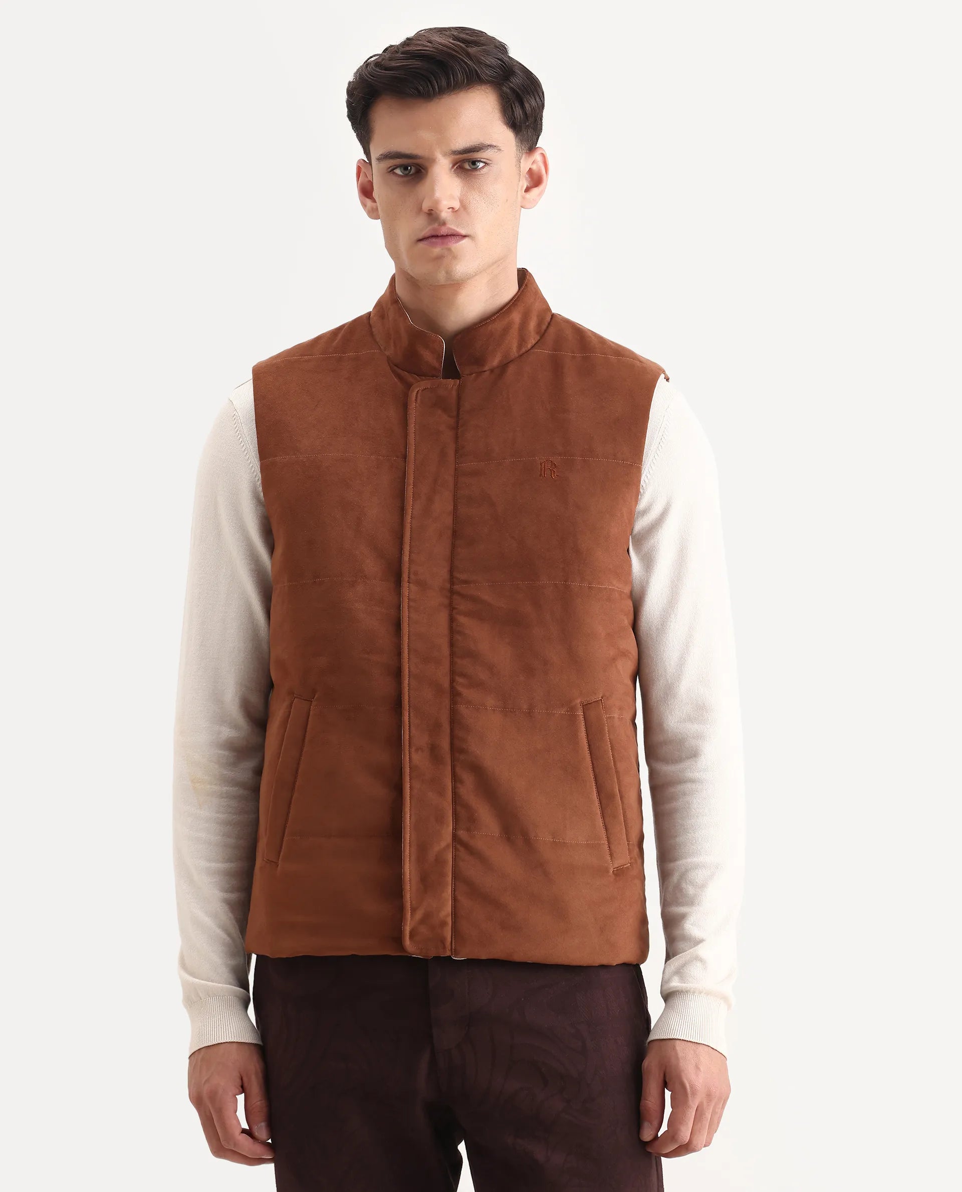 Rare Rabbit Men's Raldo-25 Off White Polyester Blend Fabric High Neck Regular Fit Plain Jacket