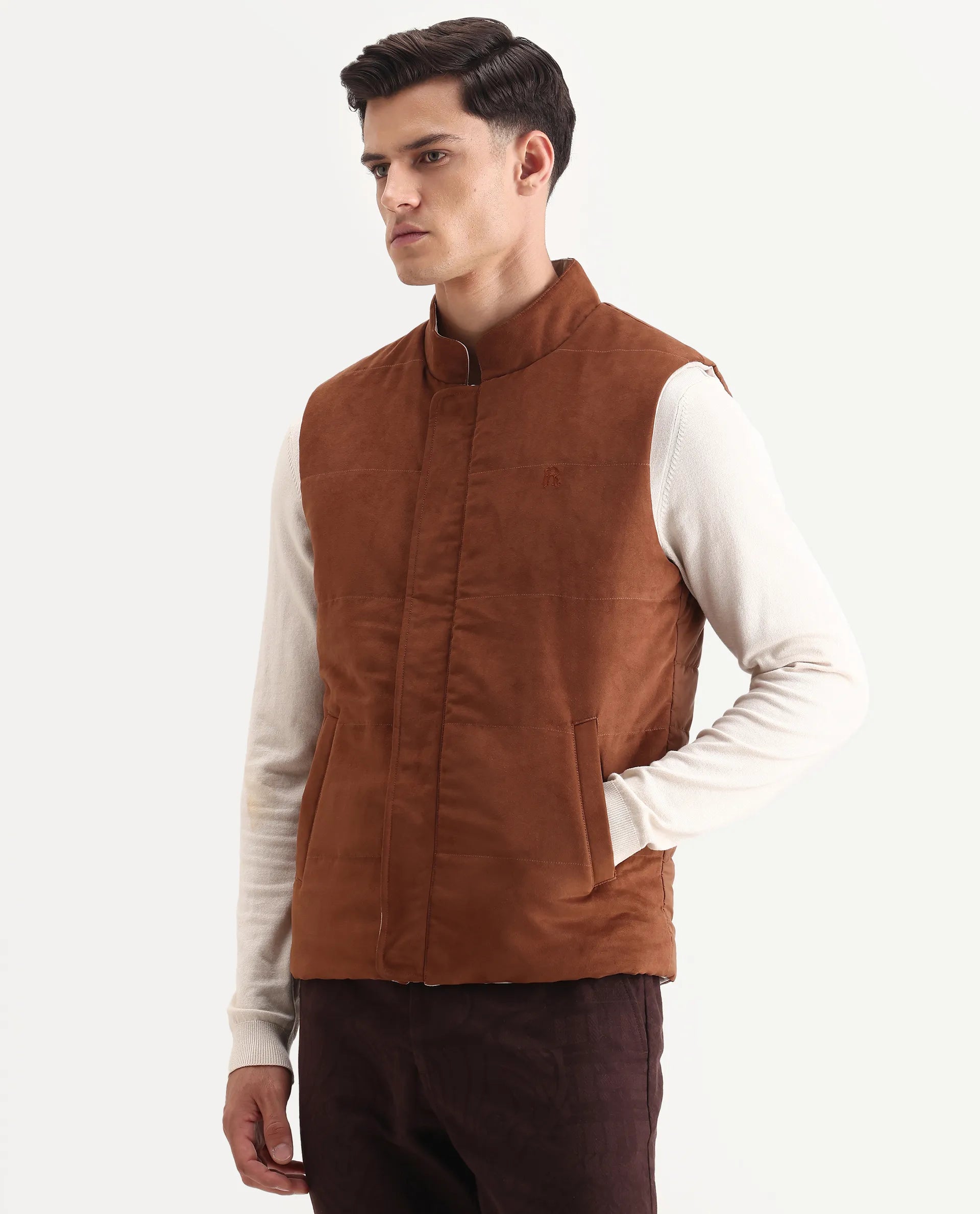 Rare Rabbit Men's Raldo-25 Off White Polyester Blend Fabric High Neck Regular Fit Plain Jacket