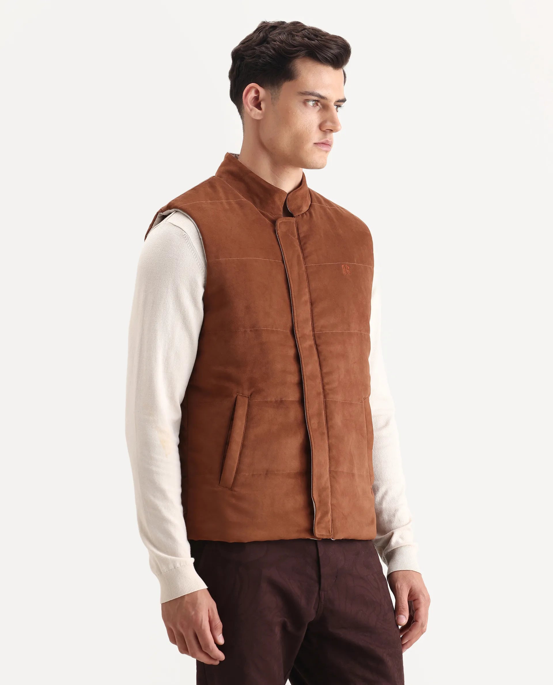 Rare Rabbit Men's Raldo-25 Off White Polyester Blend Fabric High Neck Regular Fit Plain Jacket