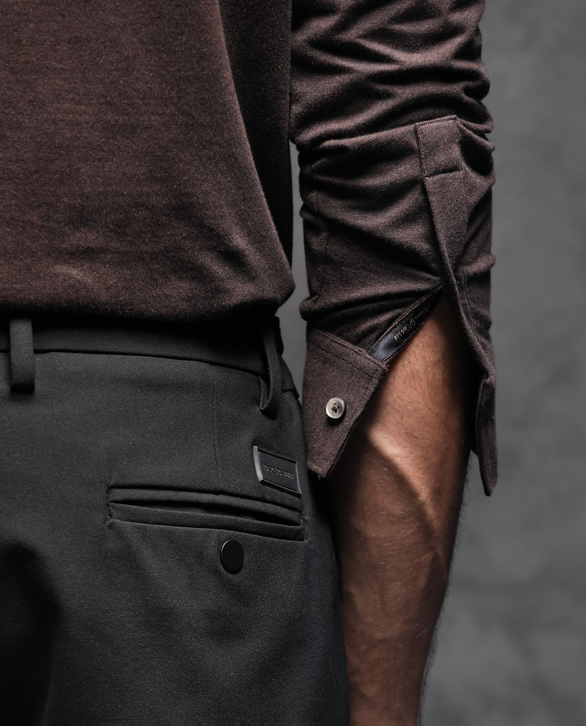 Rare Rabbit Men's Ralfet Brown Cotton Lycra Fabric Collared Neck Full Sleeves Embroidery Monogram Melange Polo T-Shirt