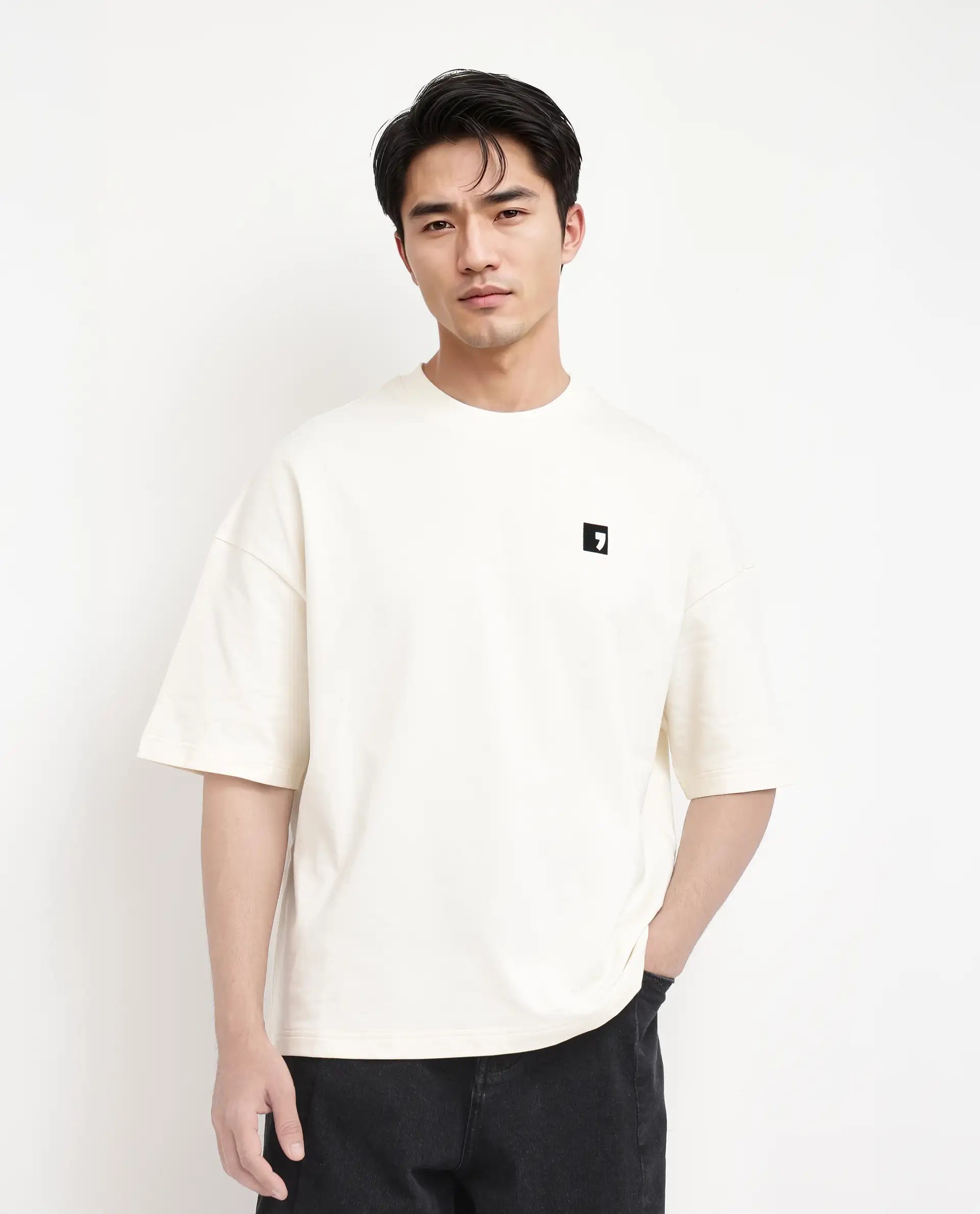 Rare Rabbit Men Rano Off White Cotton Fabric Short Sleeve Slip-On Boxy Fit Printed T-Shirt