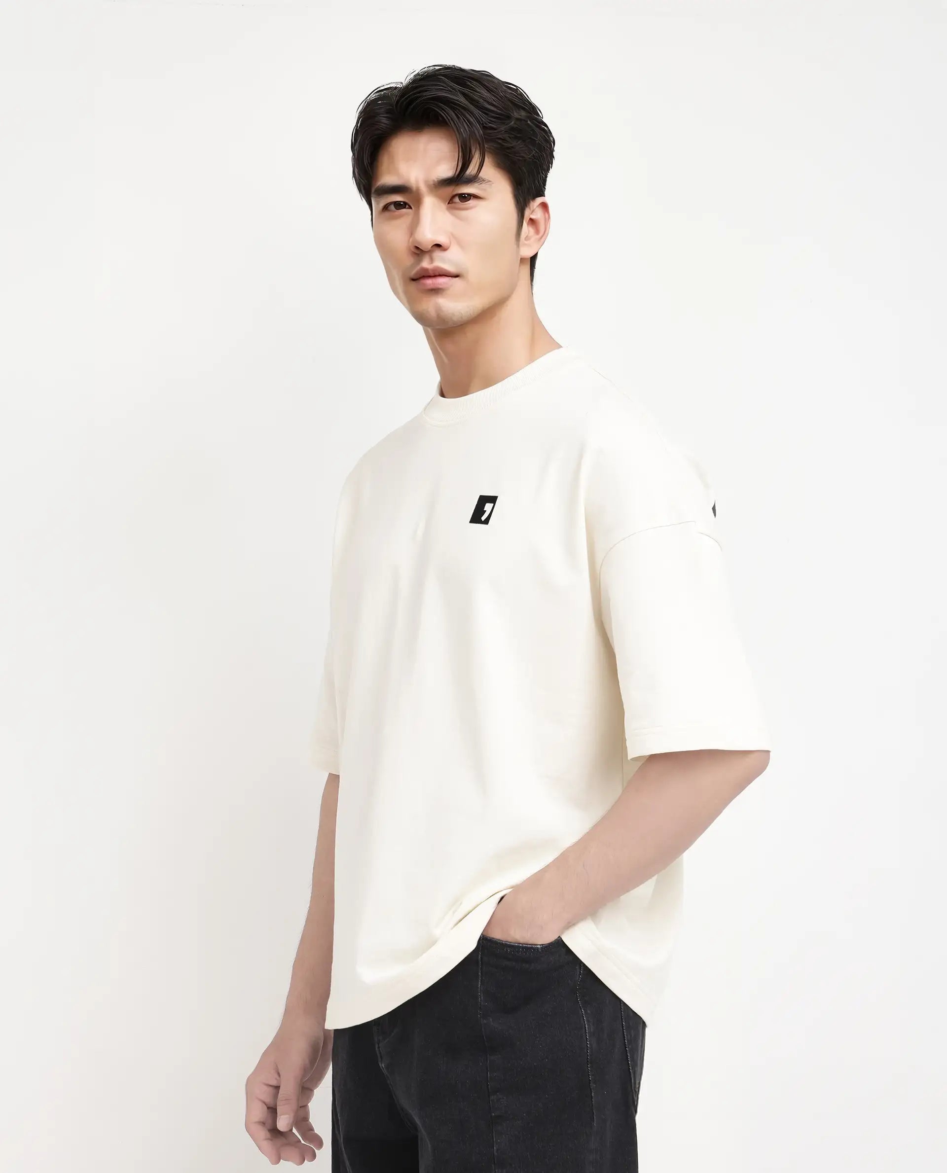 Rare Rabbit Men Rano Off White Cotton Fabric Short Sleeve Slip-On Boxy Fit Printed T-Shirt