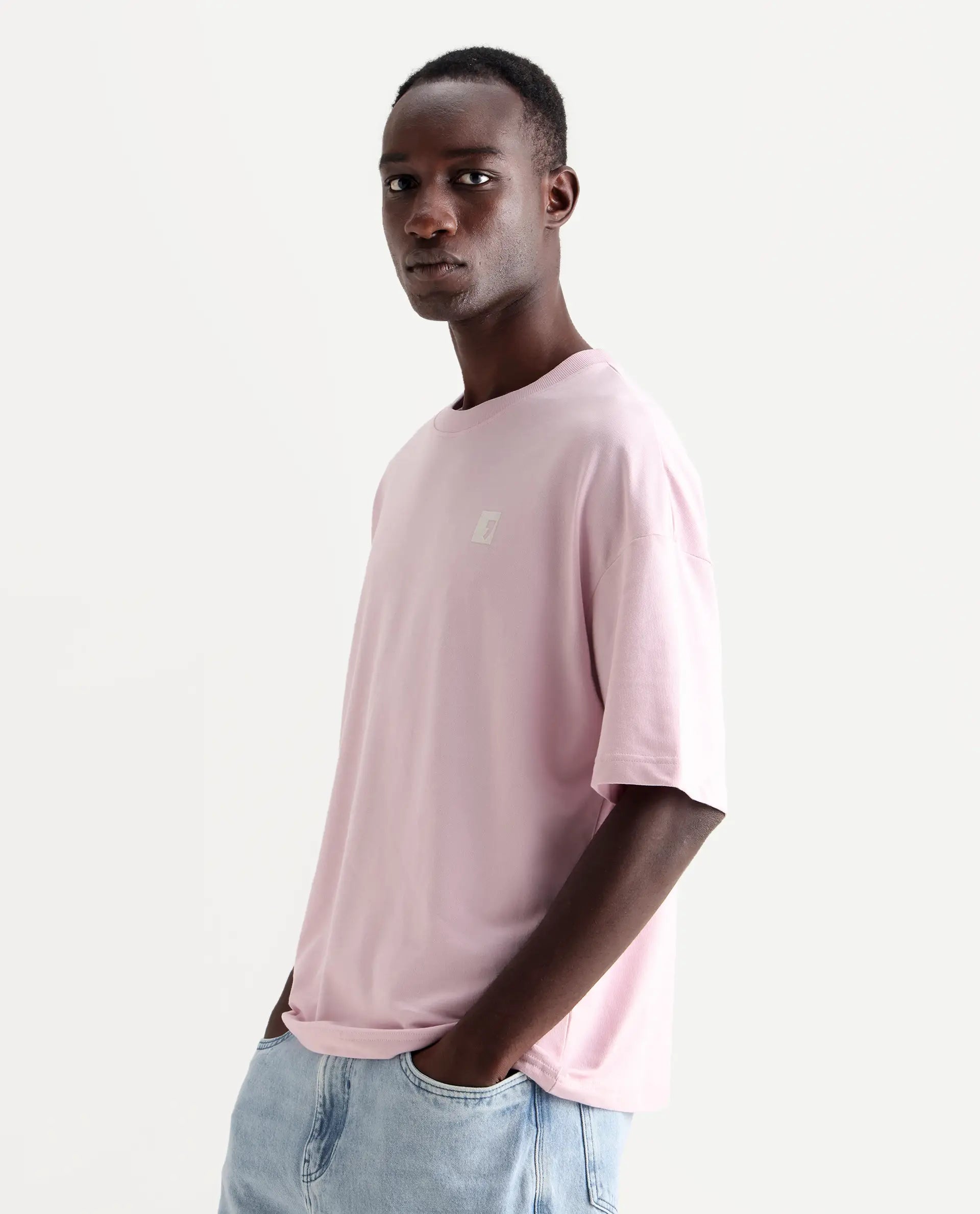 Rare Rabbit Men's Rano Pink Cotton Graphic Print Oversized Fit Half Sleeve Crew Neck T-Shirt