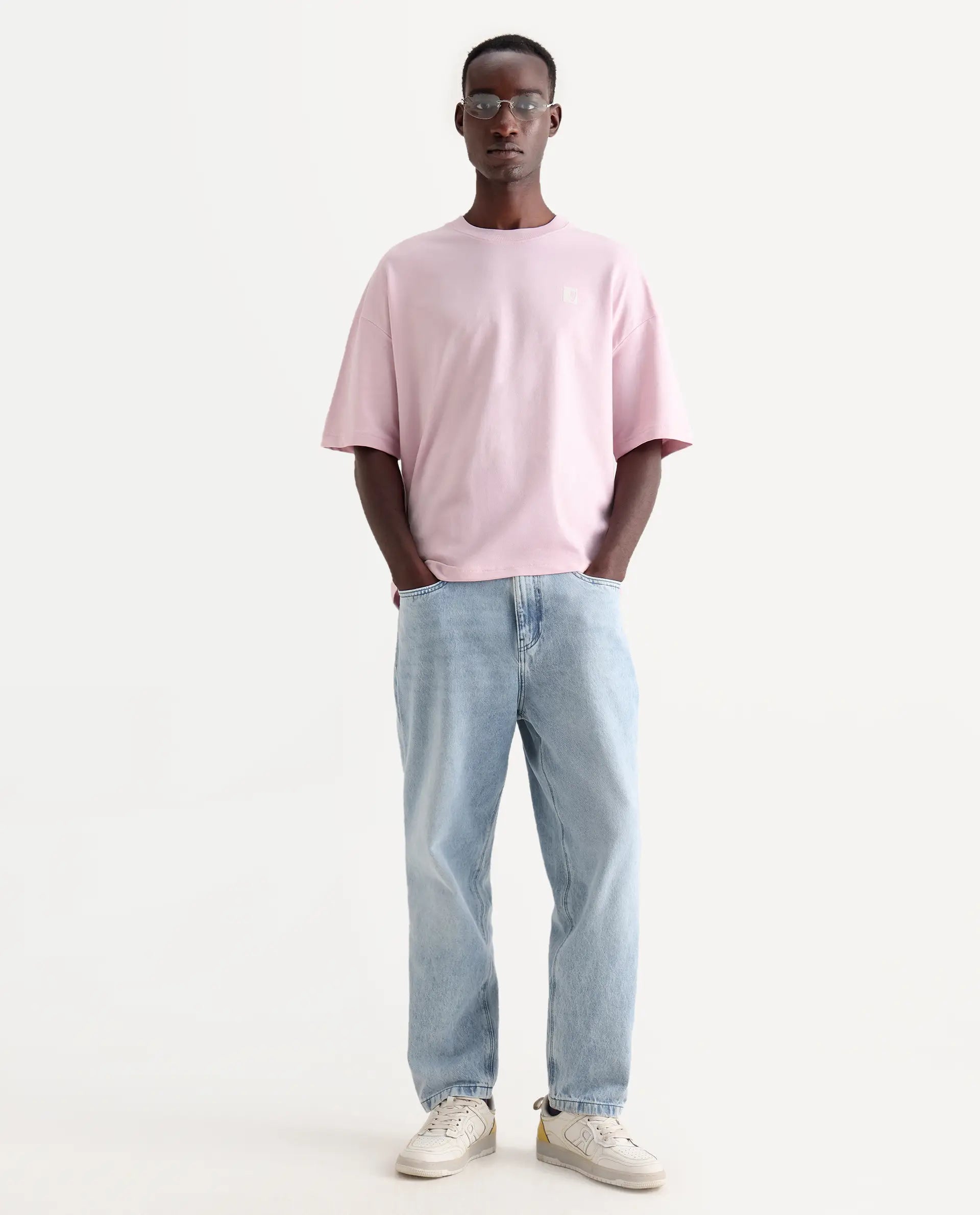 Rare Rabbit Men's Rano Pink Cotton Graphic Print Oversized Fit Half Sleeve Crew Neck T-Shirt