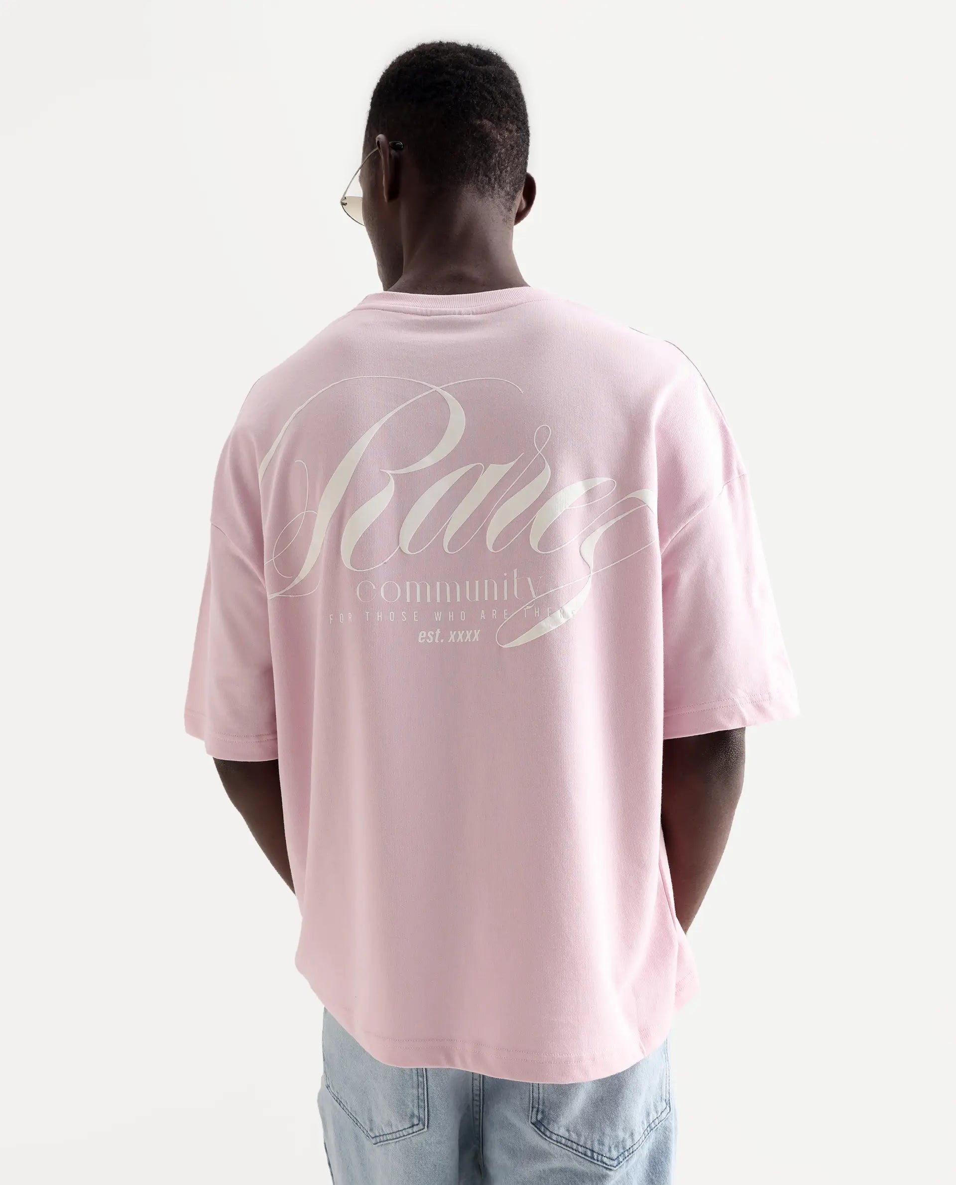 Rare Rabbit Men's Rano Pink Cotton Graphic Print Oversized Fit Half Sleeve Crew Neck T-Shirt