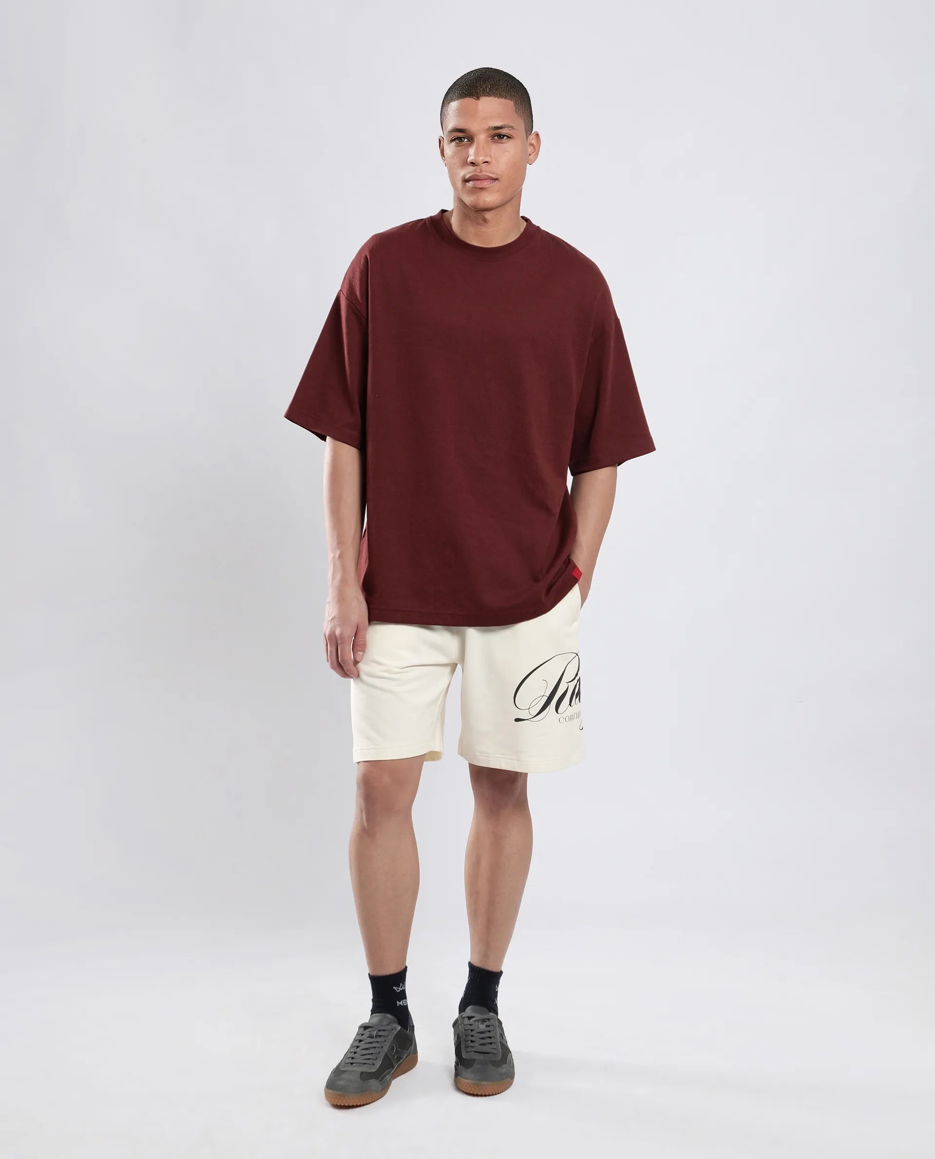 Rare Rabbit Men's Ranot Off White Cotton Graphic Print Oversized Fit Shorts