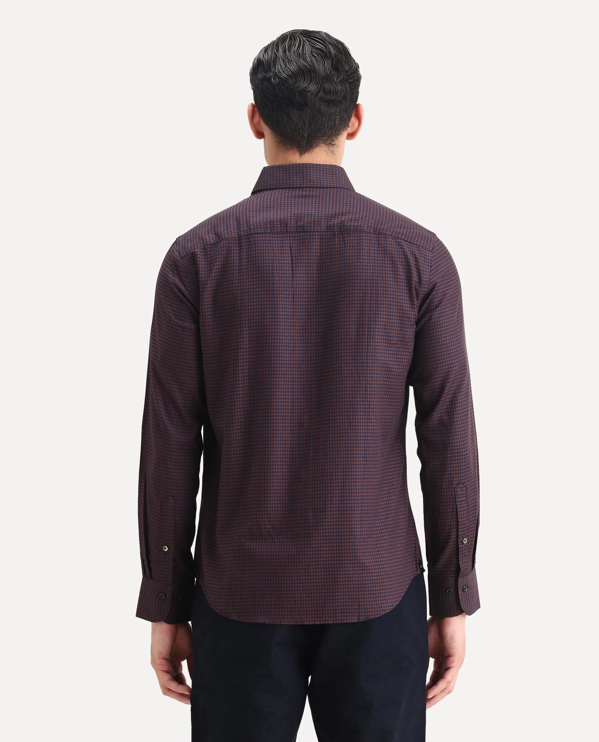 Rare Rabbit Men's Rapid Dark Brown Cotton Plain Regular Fit Full Sleeve Collared Shirt