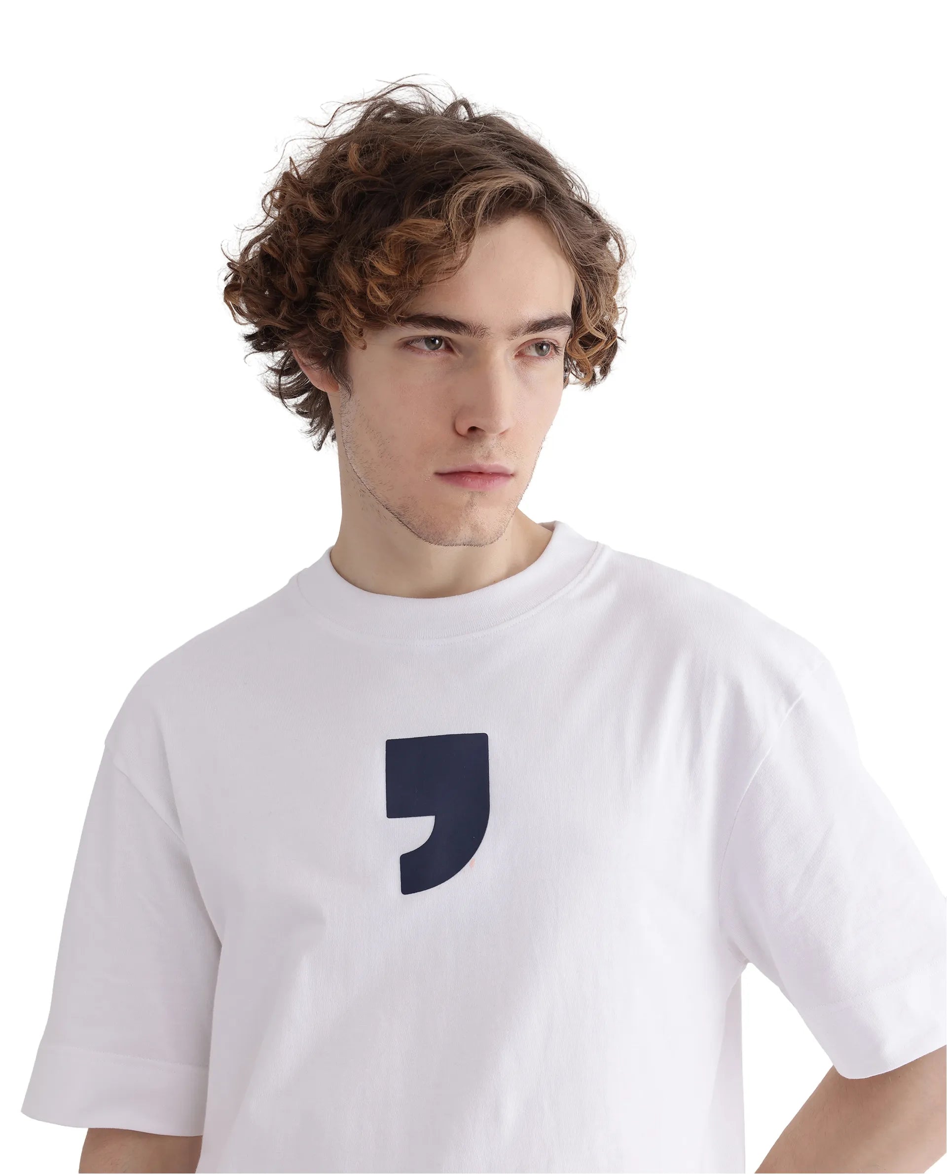 Rare Rabbit Men's Rare'z White Short Sleeve Crew Neck Oversized Fit T-Shirt