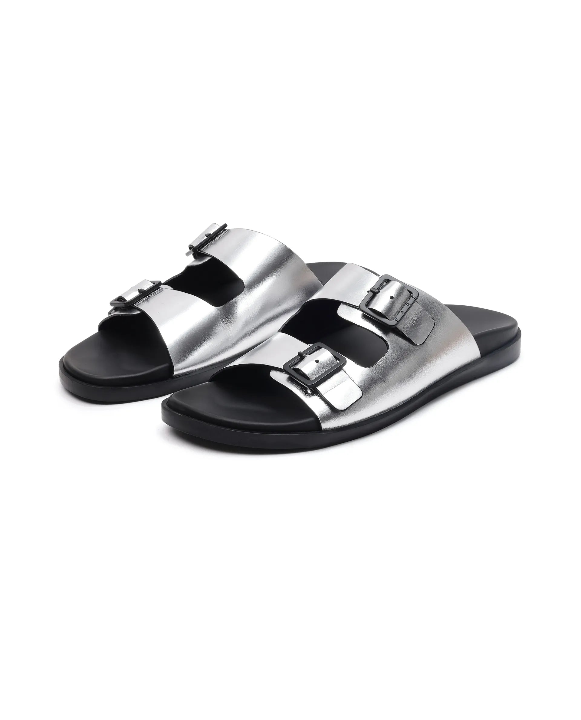 Rare Rabbit Men's Raro Silver Leather Slip-On Closure Sandal