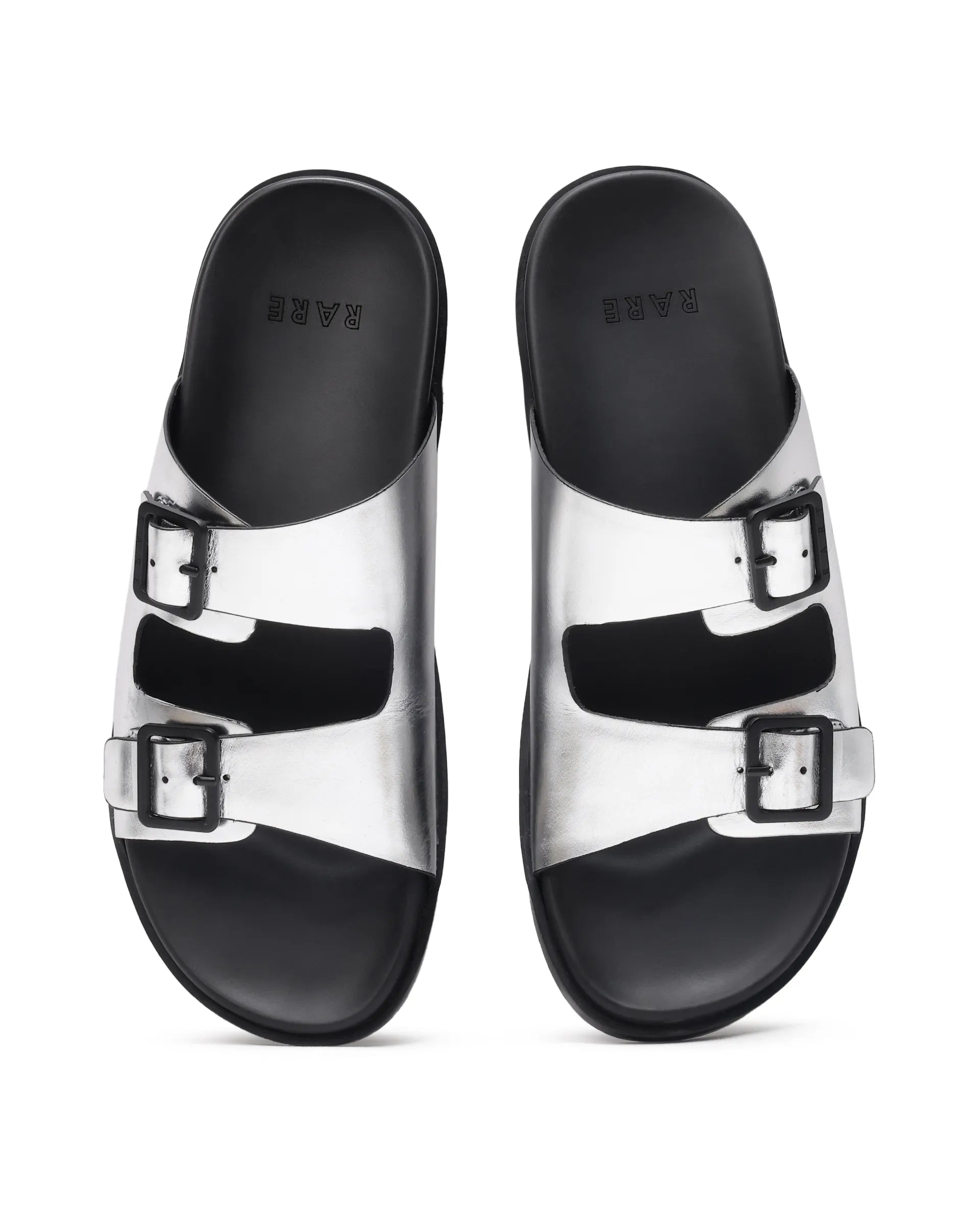 Rare Rabbit Men's Raro Silver Leather Slip-On Closure Sandal