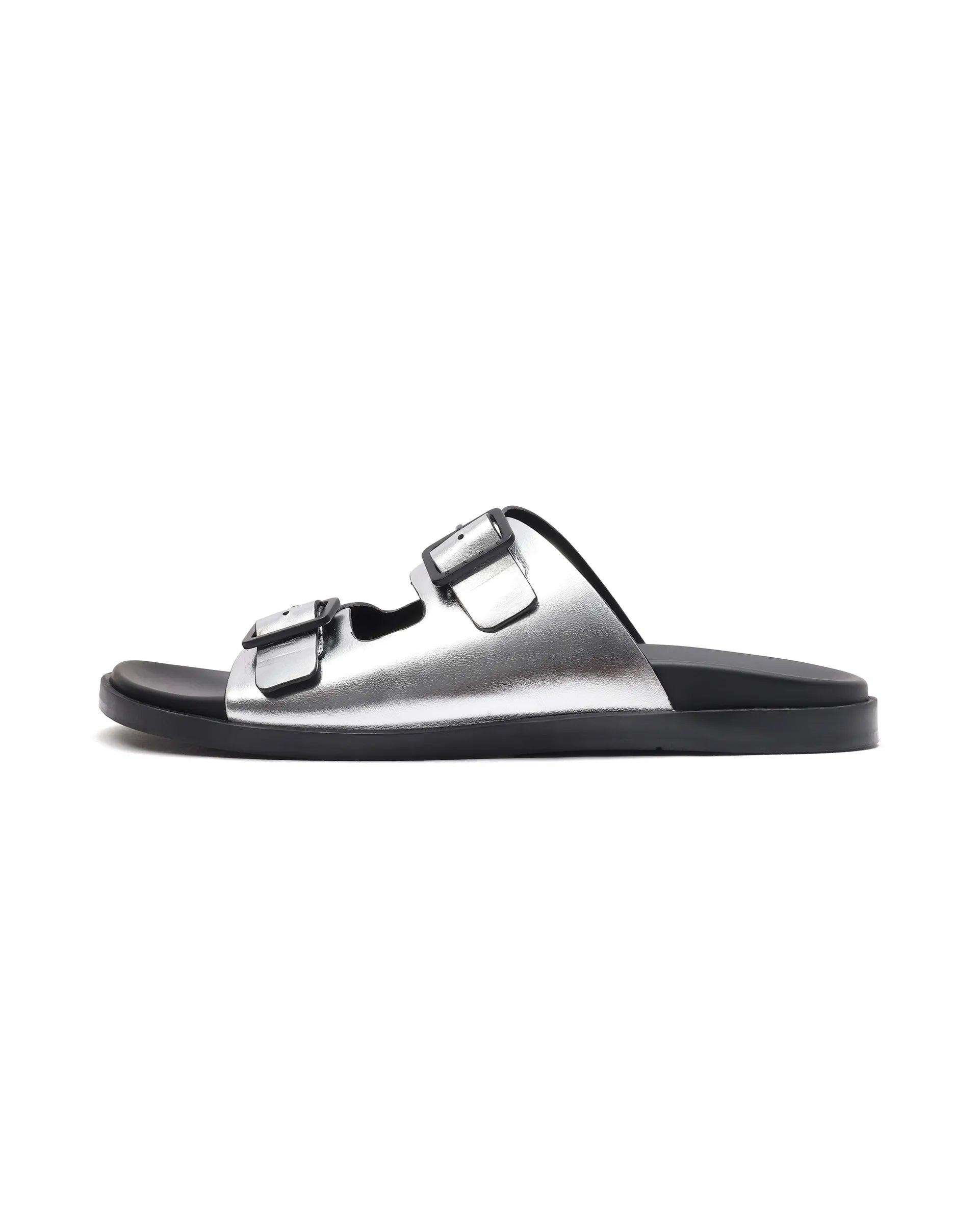 Rare Rabbit Men's Raro Silver Leather Slip-On Closure Sandal