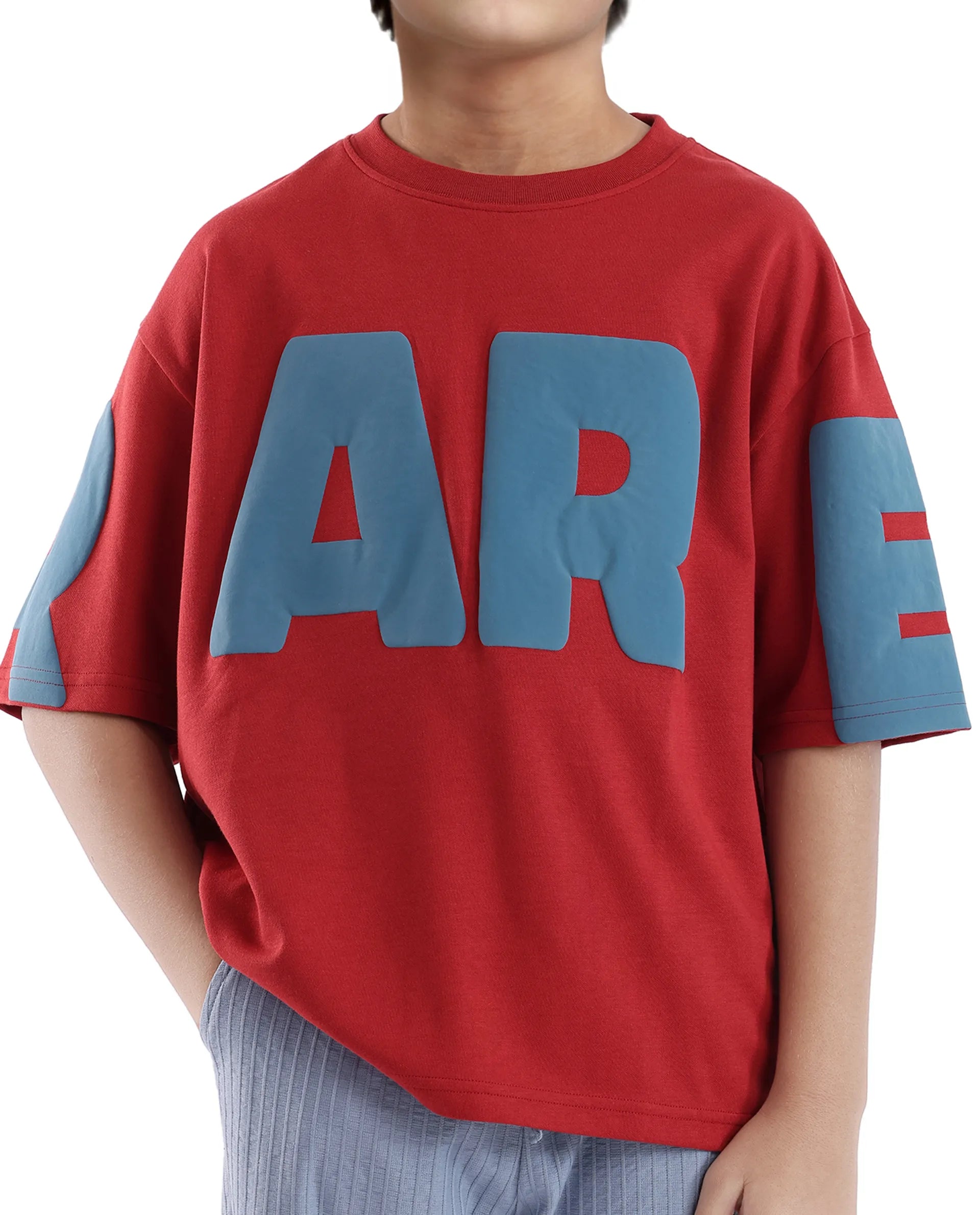 Rare Ones Kids Ras Dark Red Cotton Short Sleeve Crew Neck Placement Print Boxy Fit T-Shirt