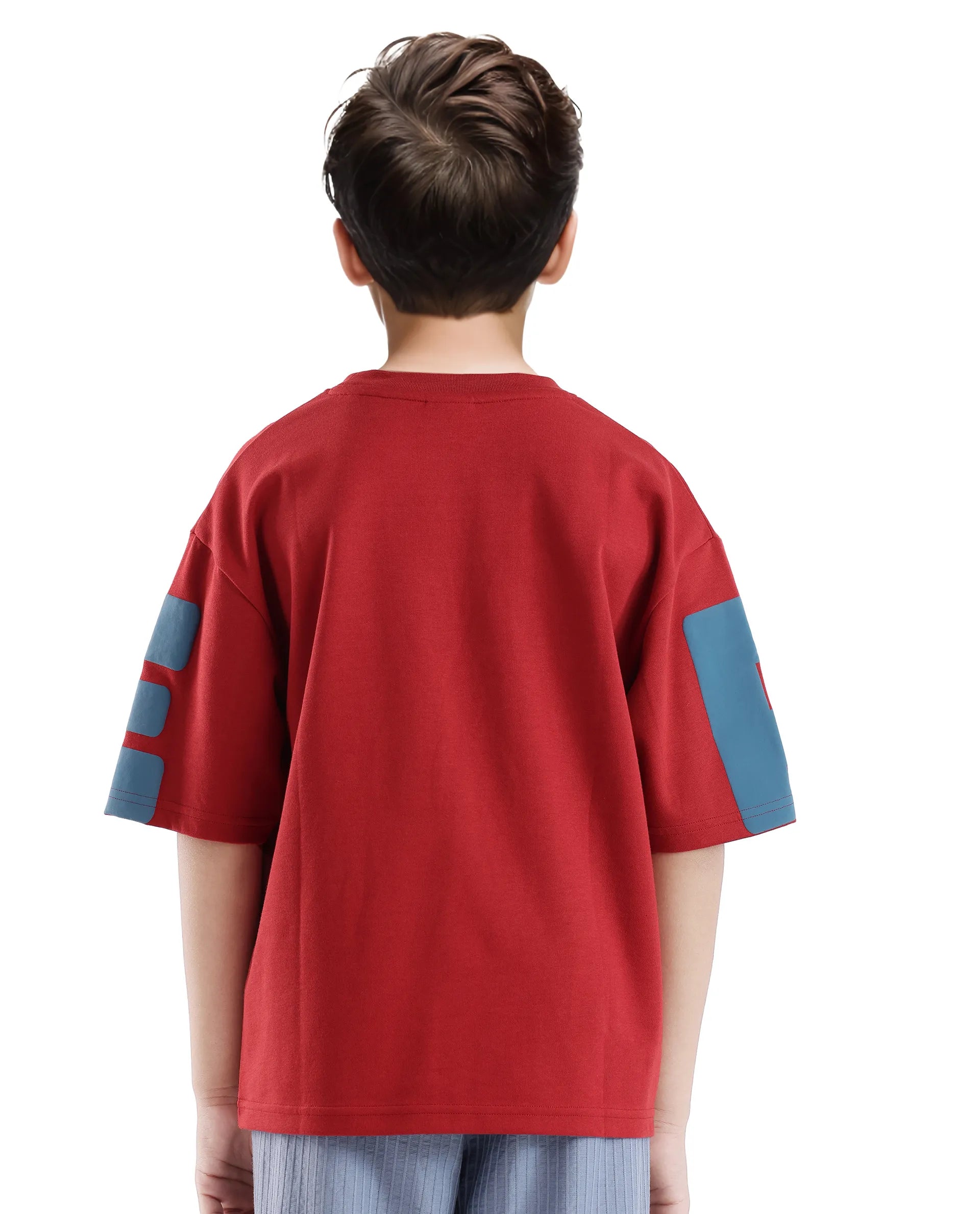 Rare Ones Kids Ras Dark Red Cotton Short Sleeve Crew Neck Placement Print Boxy Fit T-Shirt