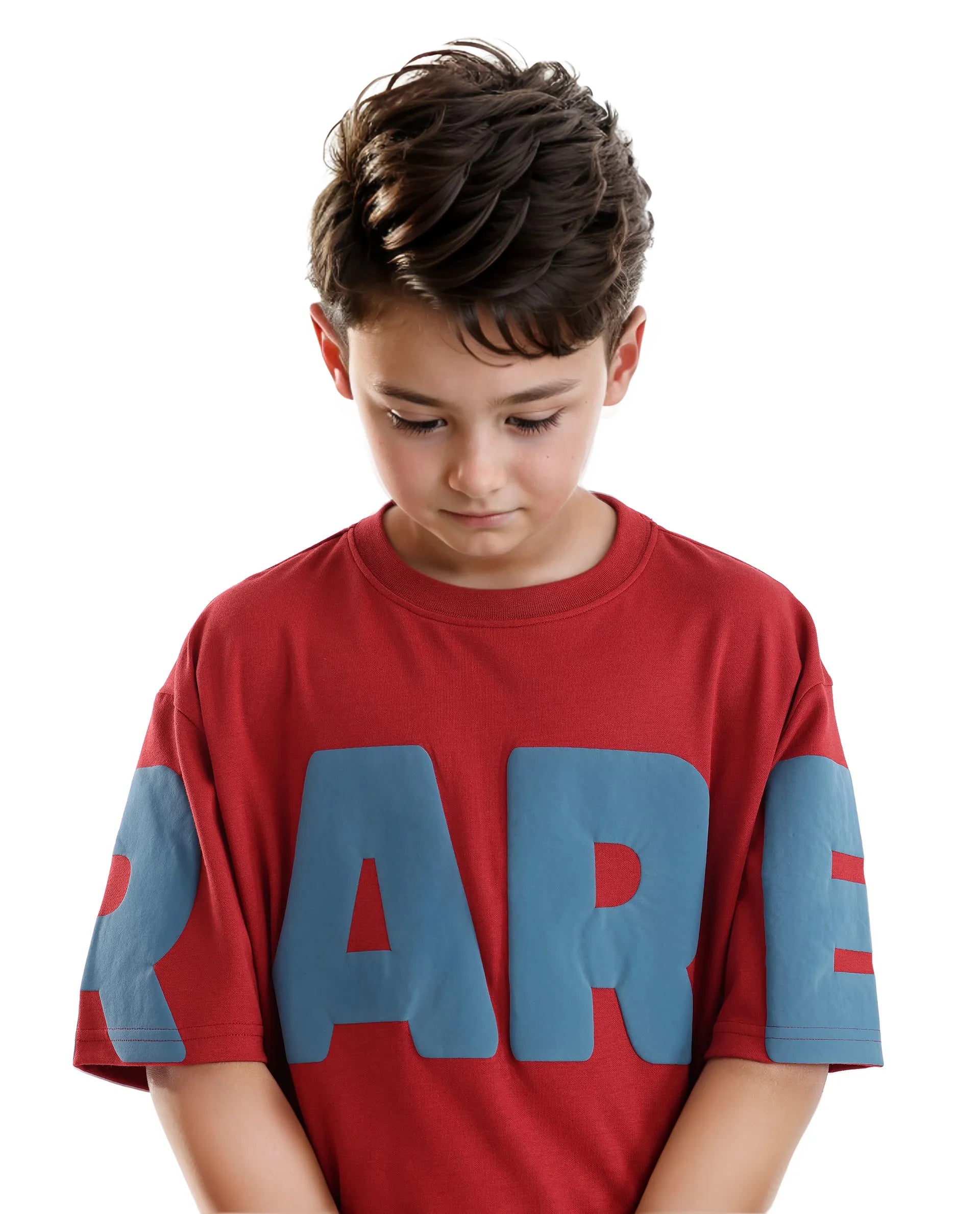 Rare Ones Kids Ras Dark Red Cotton Short Sleeve Crew Neck Placement Print Boxy Fit T-Shirt