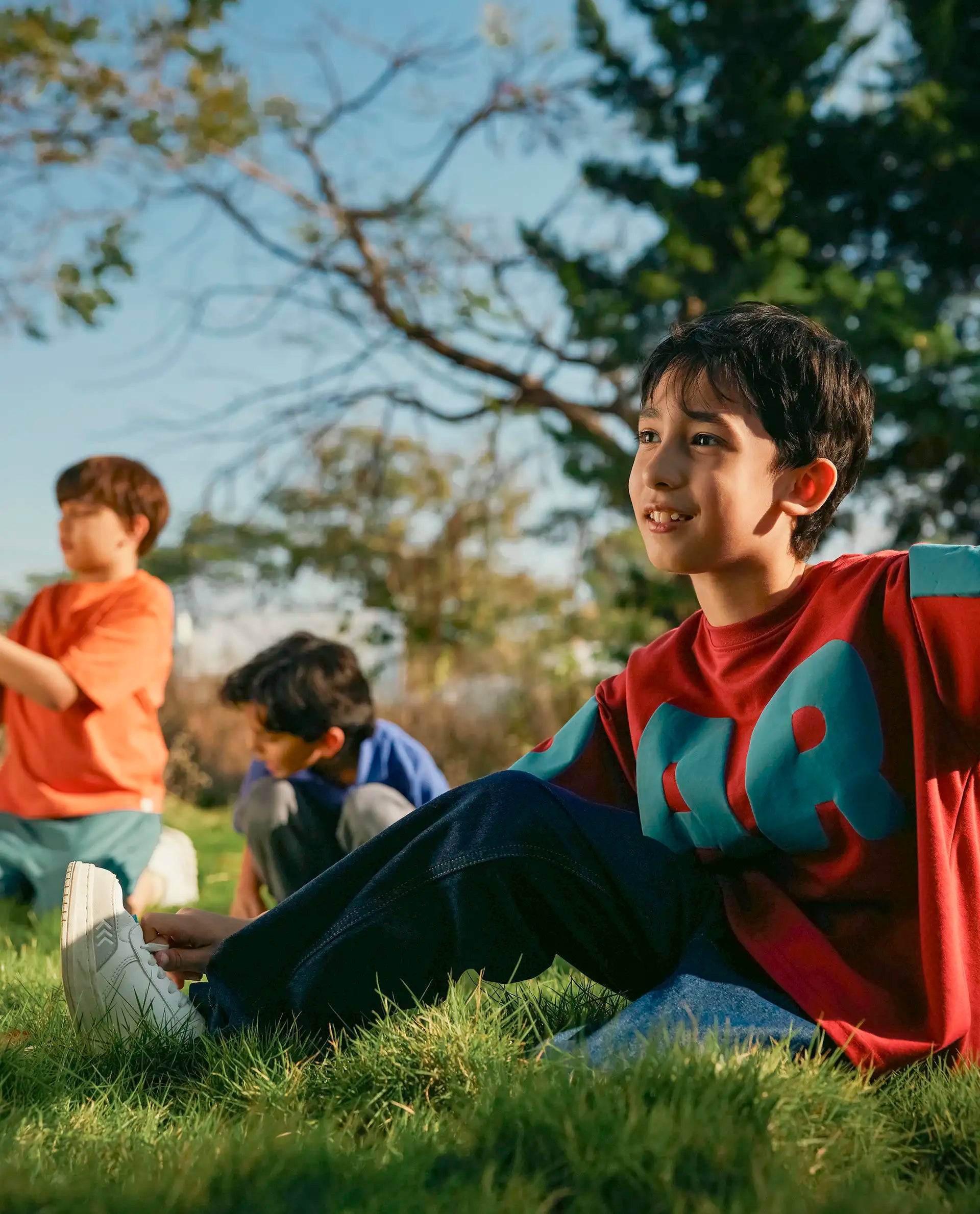 Rare Ones Kids Ras Dark Red Cotton Short Sleeve Crew Neck Placement Print Boxy Fit T-Shirt