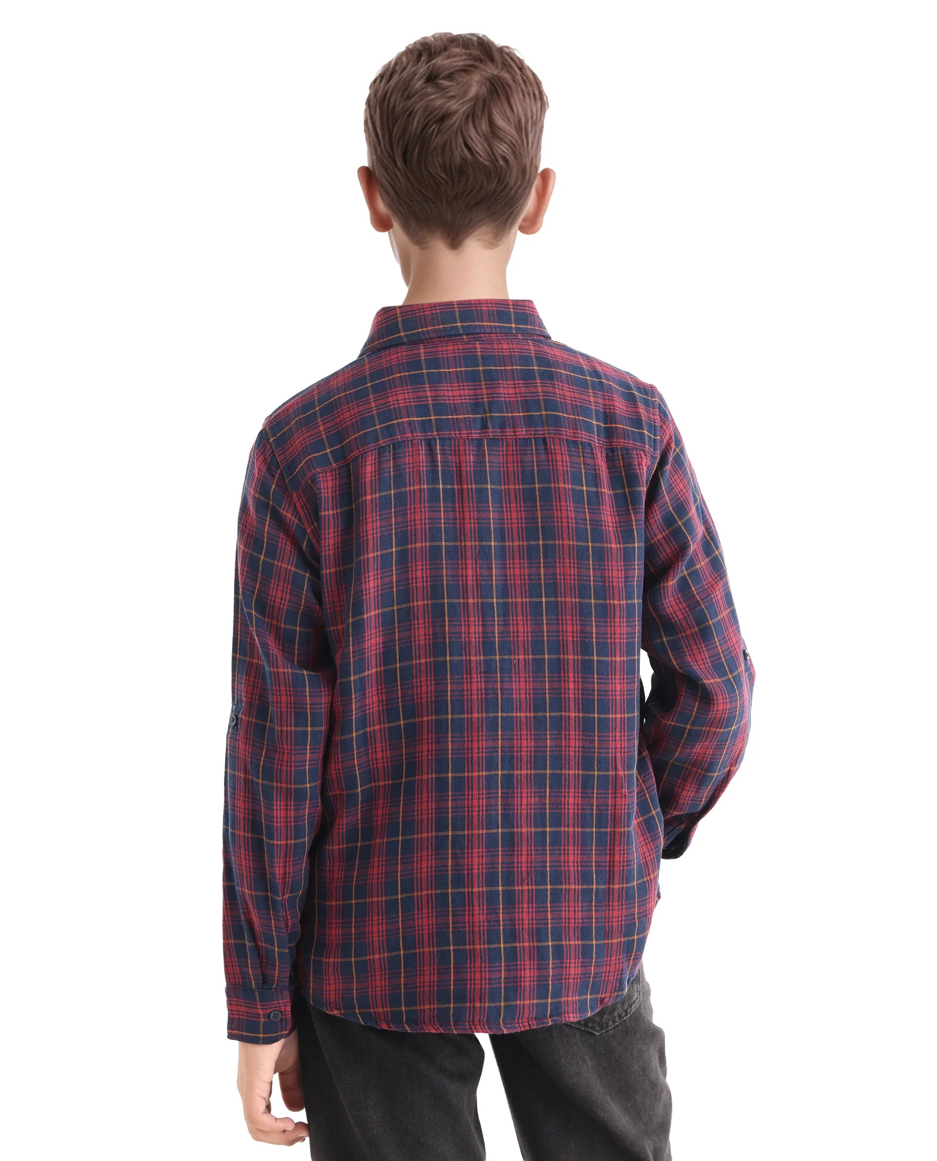 Rare Ones Kids Rava Navy Cotton Checked Button Closure Regular Fit Shirt