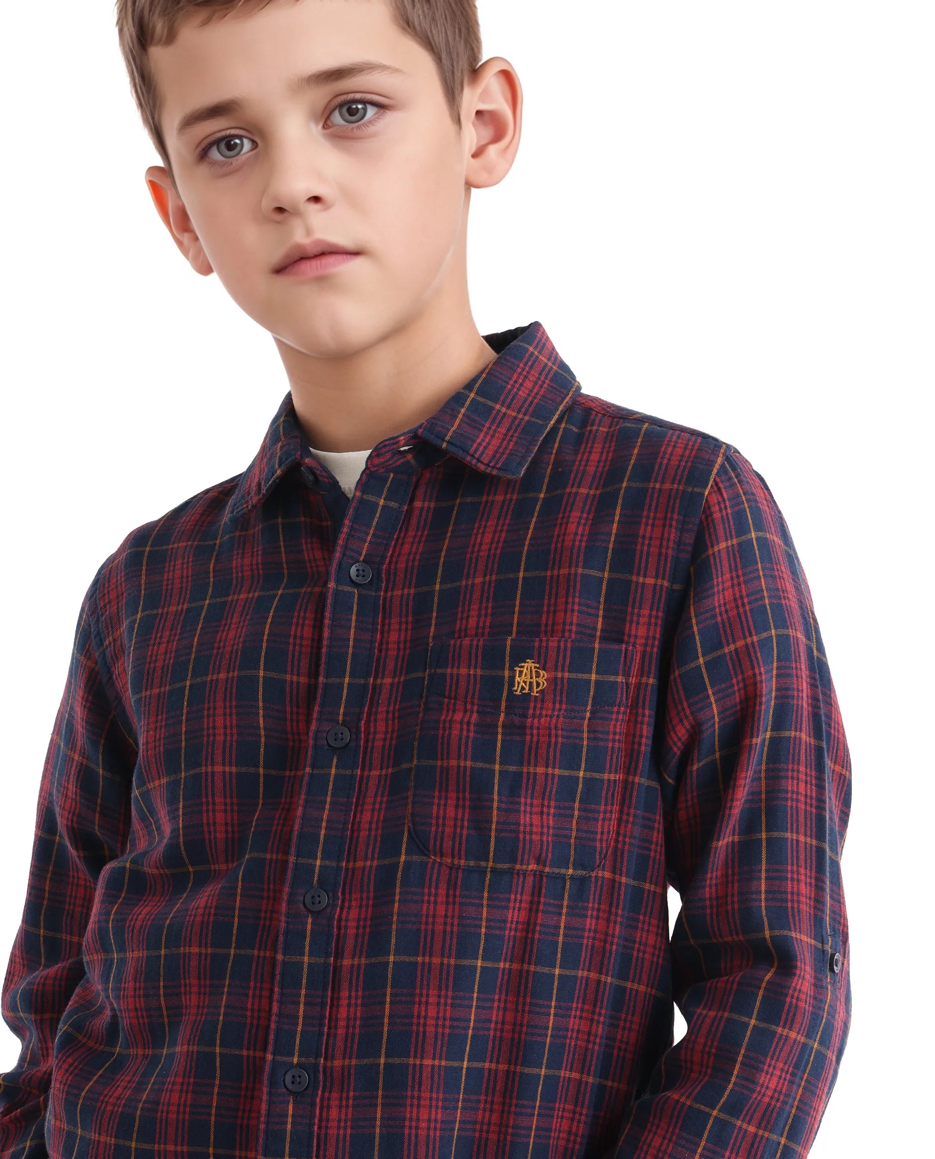 Rare Ones Kids Rava Navy Cotton Checked Button Closure Regular Fit Shirt