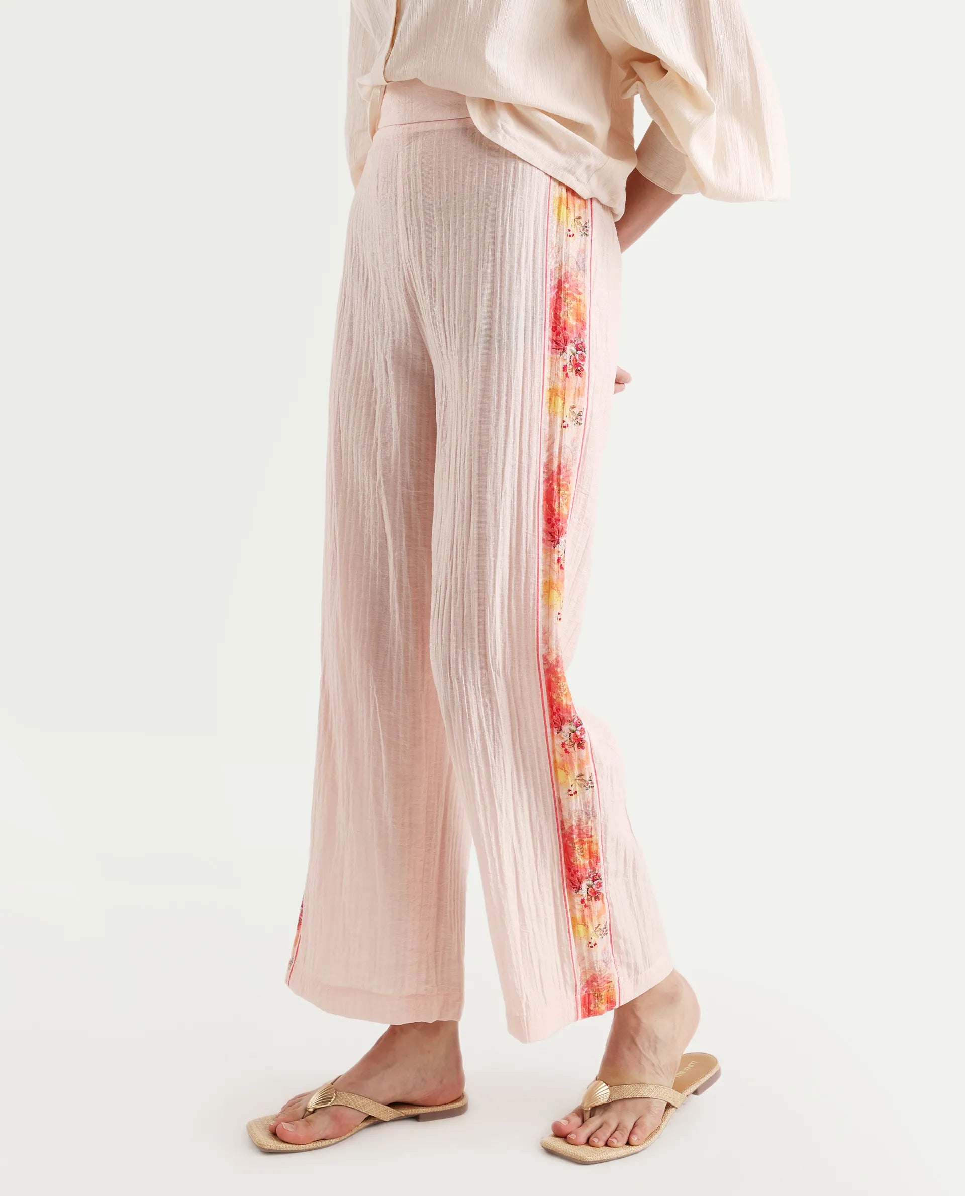 Rareism Women's Ravenna Multi Nylon Blend Floral Print Ankle Length Tapered Trouser