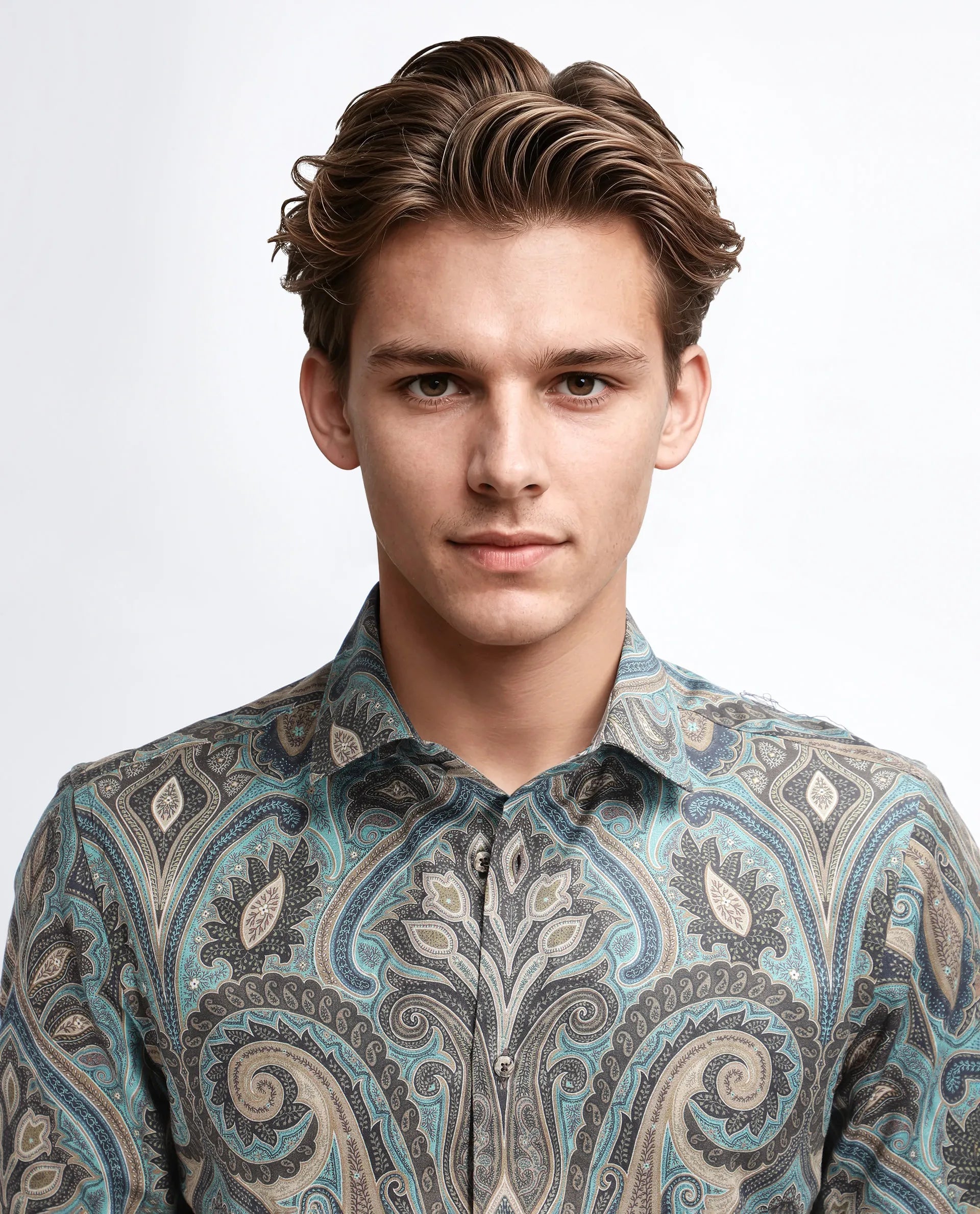 Rare Rabbit Men's Raves Green Cotton Paisley Print Regular Fit Full Sleeve Collared Shirt