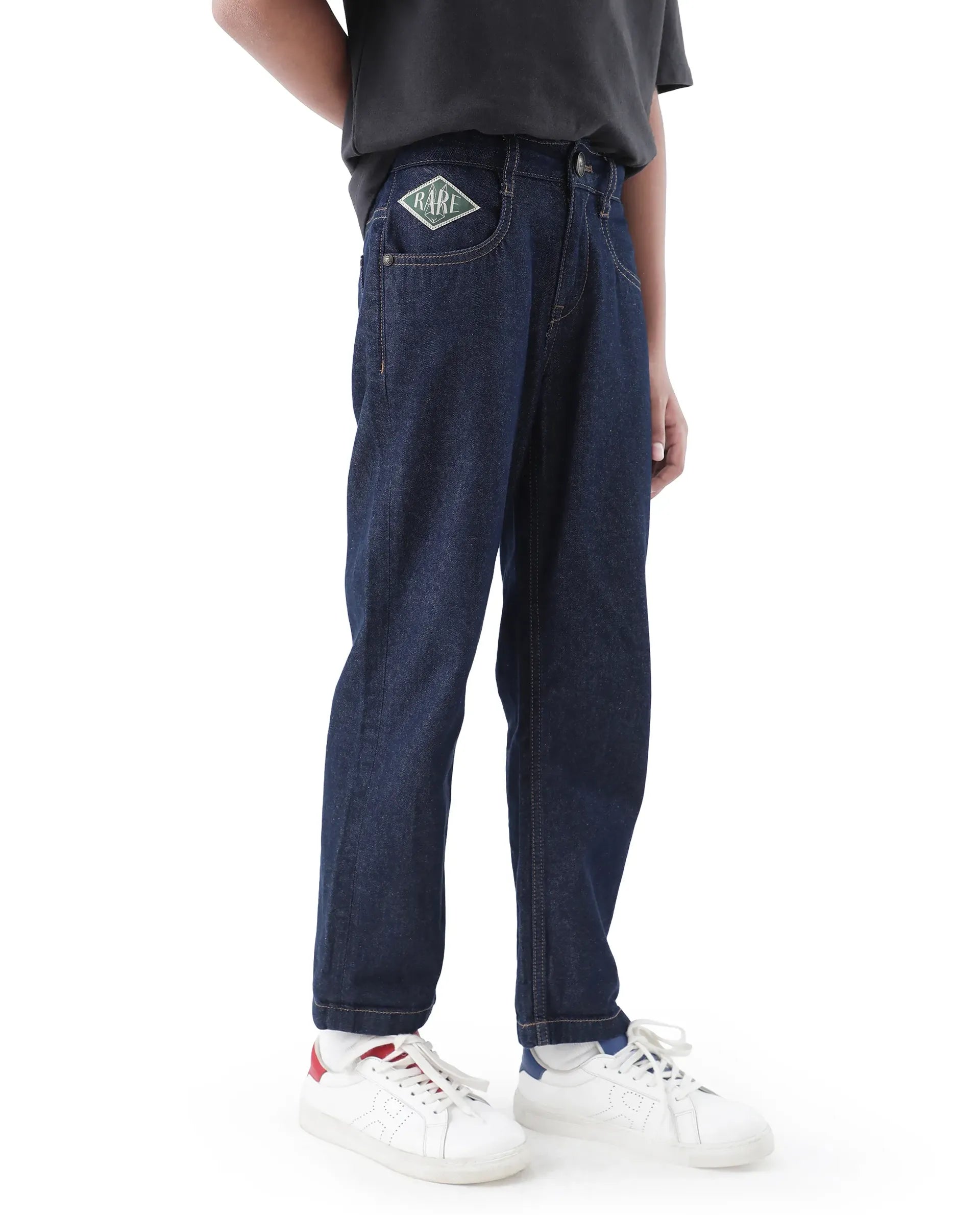 Rare Ones Kids Raw Navy Cotton Plain Button And Zip Closure Regular Fit Jeans