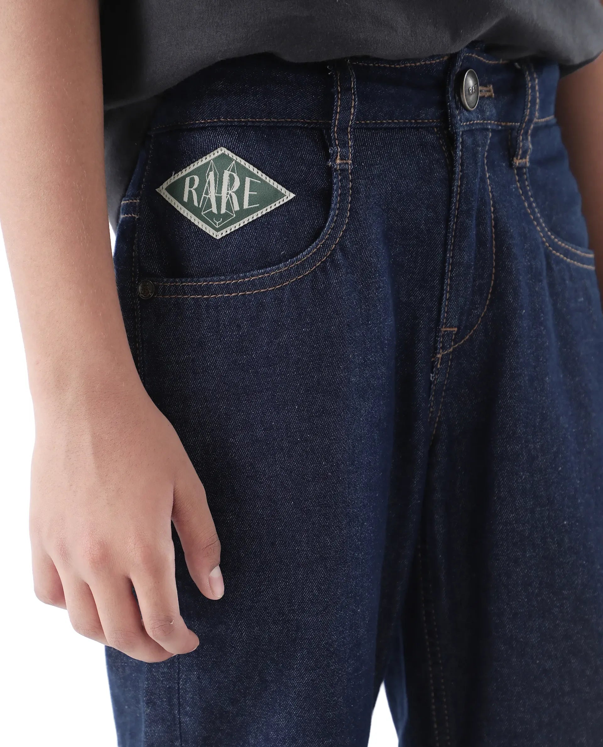 Rare Ones Kids Raw Navy Cotton Plain Button And Zip Closure Regular Fit Jeans