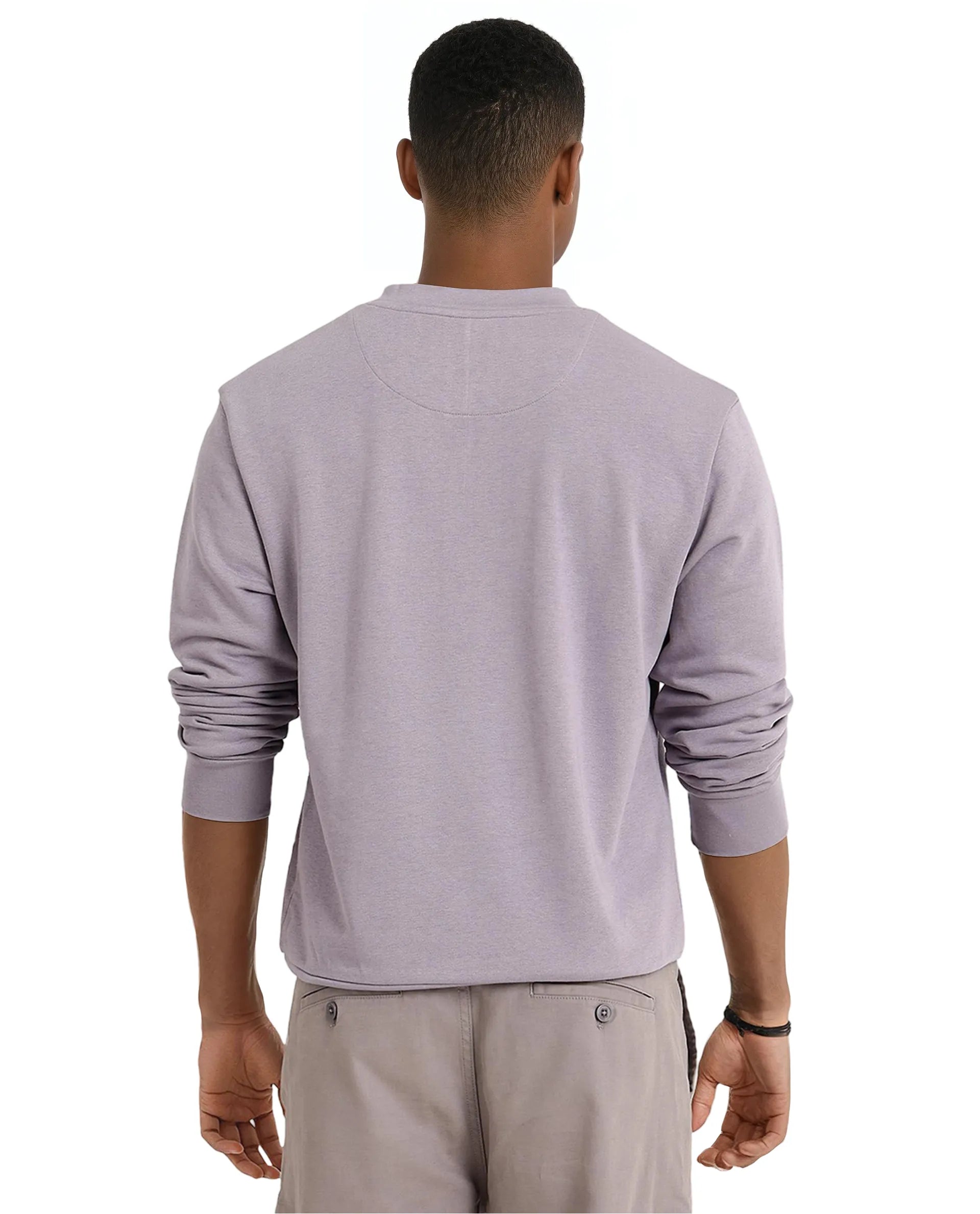 Rare Rabbit Men Raydon Dusky Purple Cotton Poly Fabric Full Sleeve Crew Neck Regular Fit Signature Print Sweatshirt