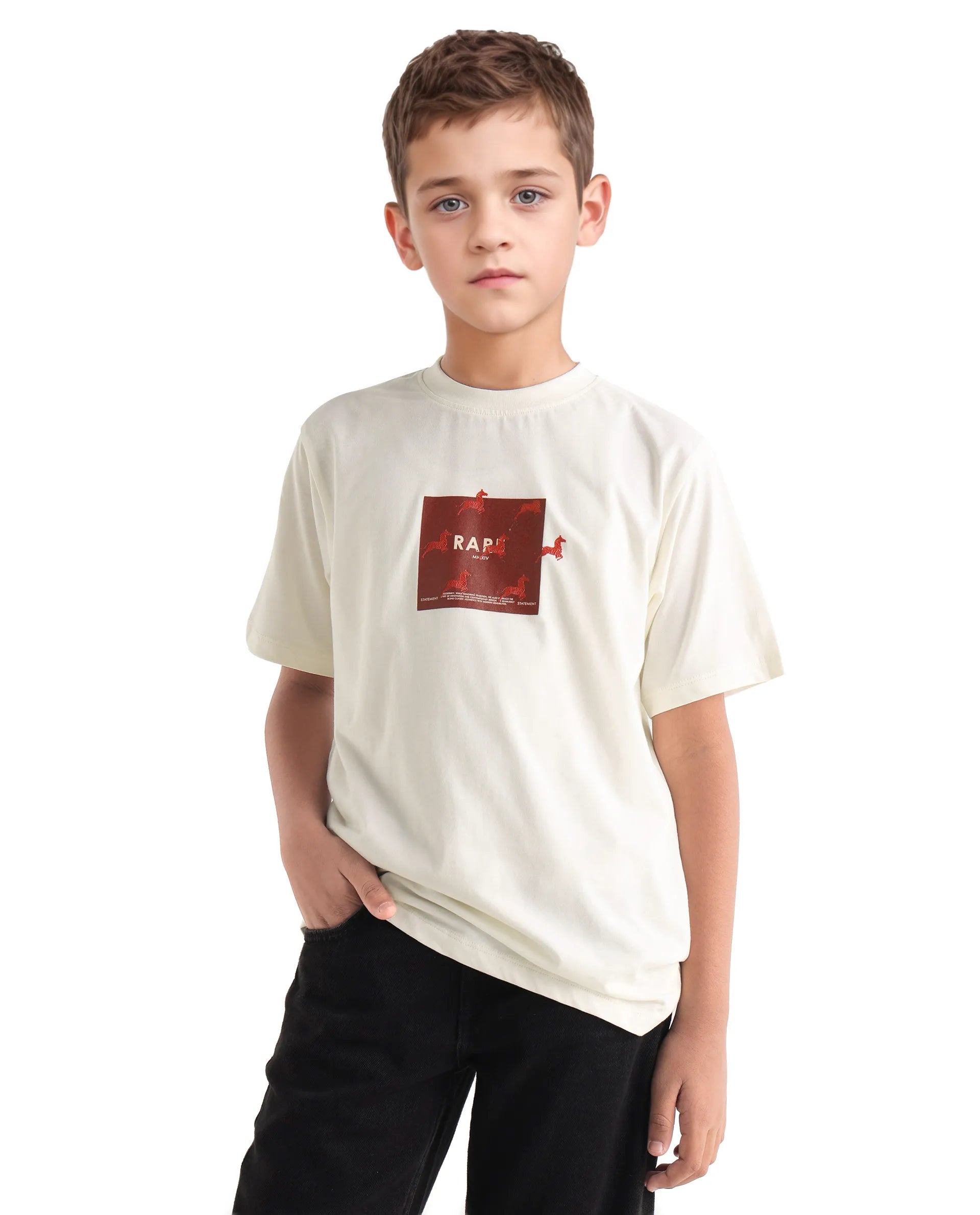 Rare Ones Kids Raze-K Off White Cotton Jelly Print Regular Fit T-Shirt