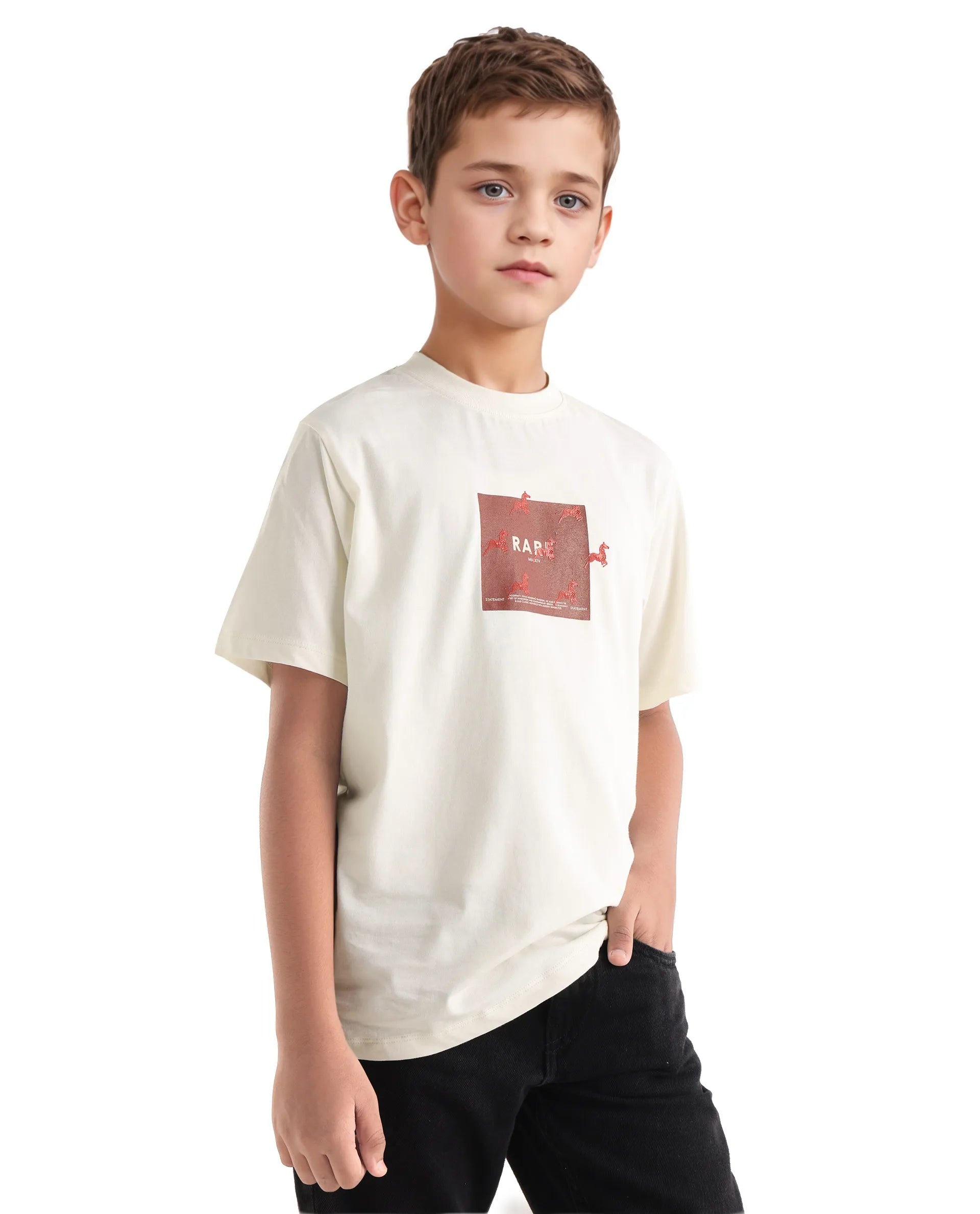 Rare Ones Kids Raze-K Off White Cotton Jelly Print Regular Fit T-Shirt