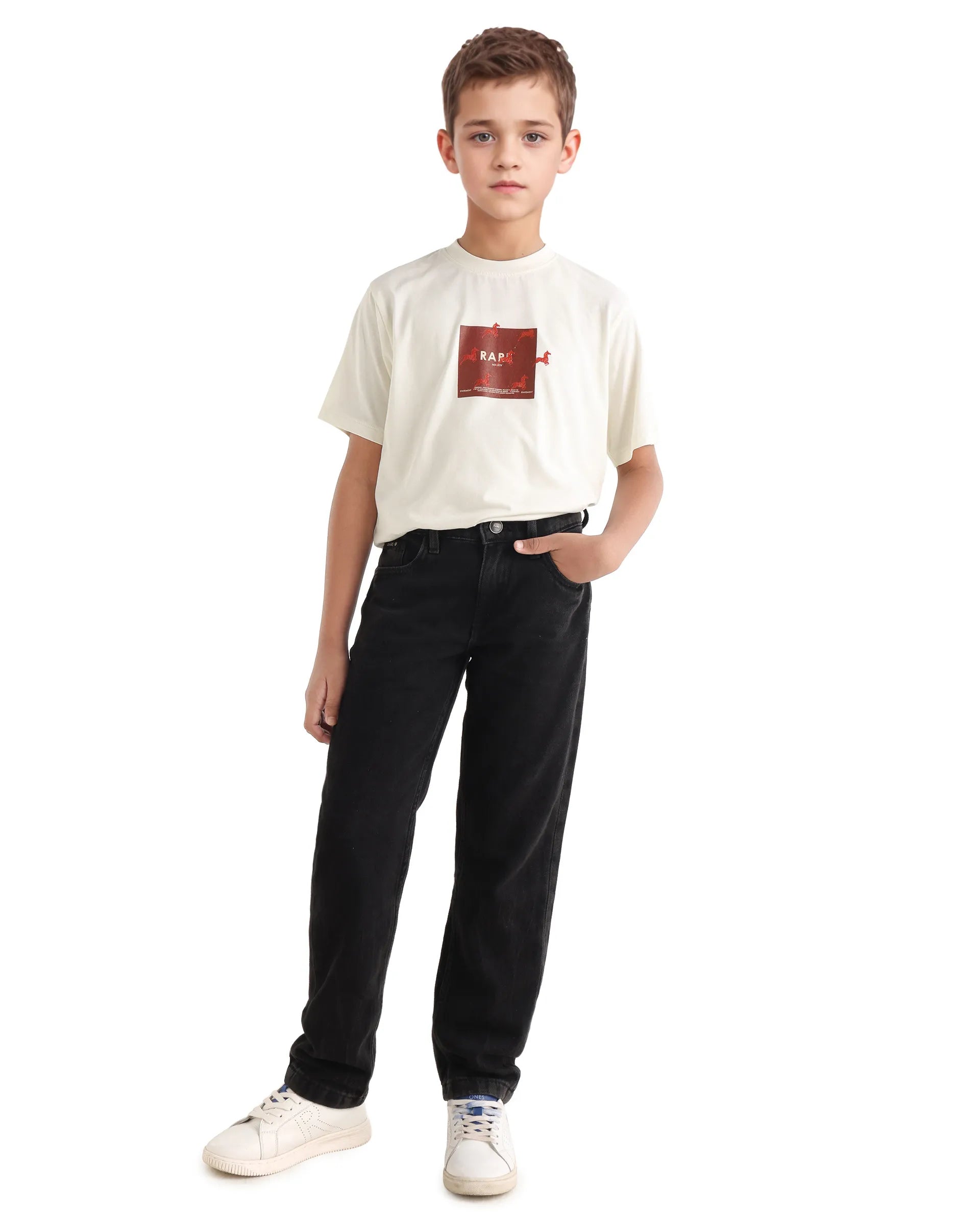 Rare Ones Kids Raze-K Off White Cotton Jelly Print Regular Fit T-Shirt