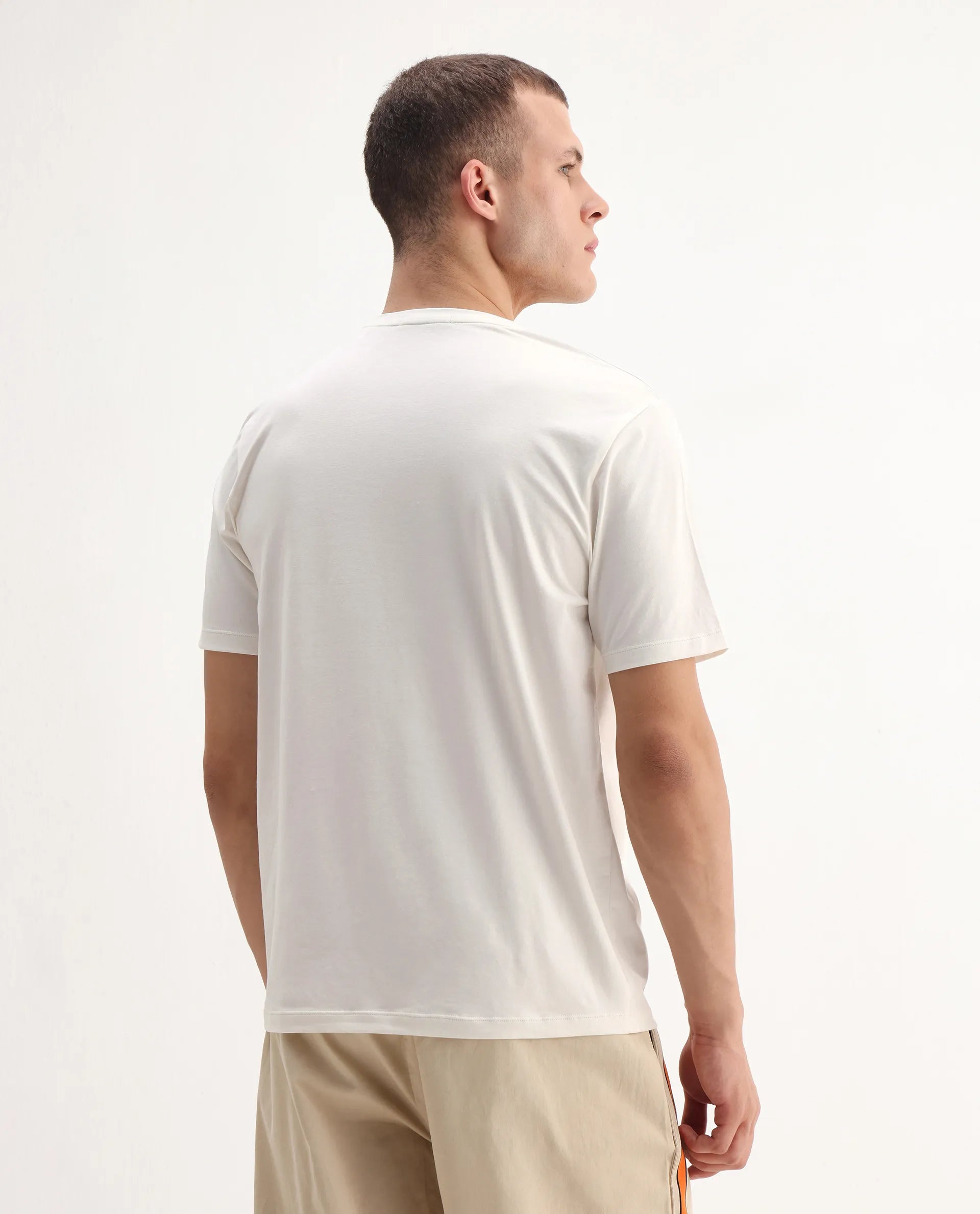 Rare Rabbit Men's Raze Off White Cotton Blend Graphic Print Regular Fit Half Sleeve Crew Neck T-Shirt