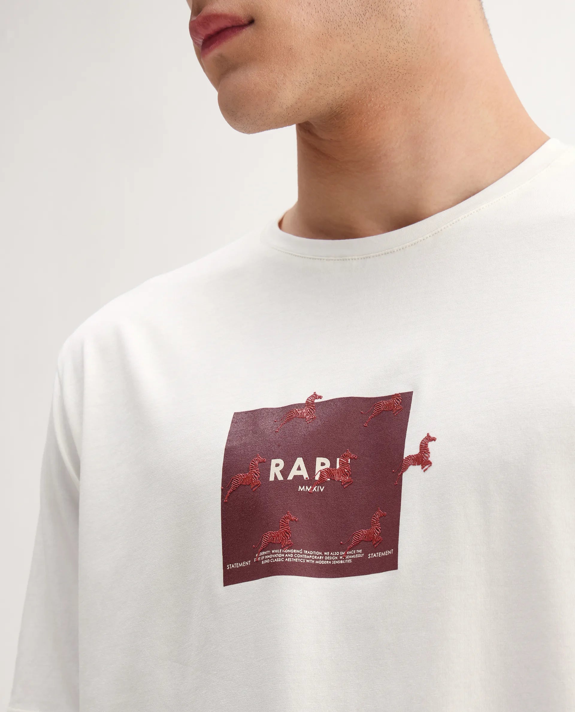 Rare Rabbit Men's Raze Off White Cotton Blend Graphic Print Regular Fit Half Sleeve Crew Neck T-Shirt