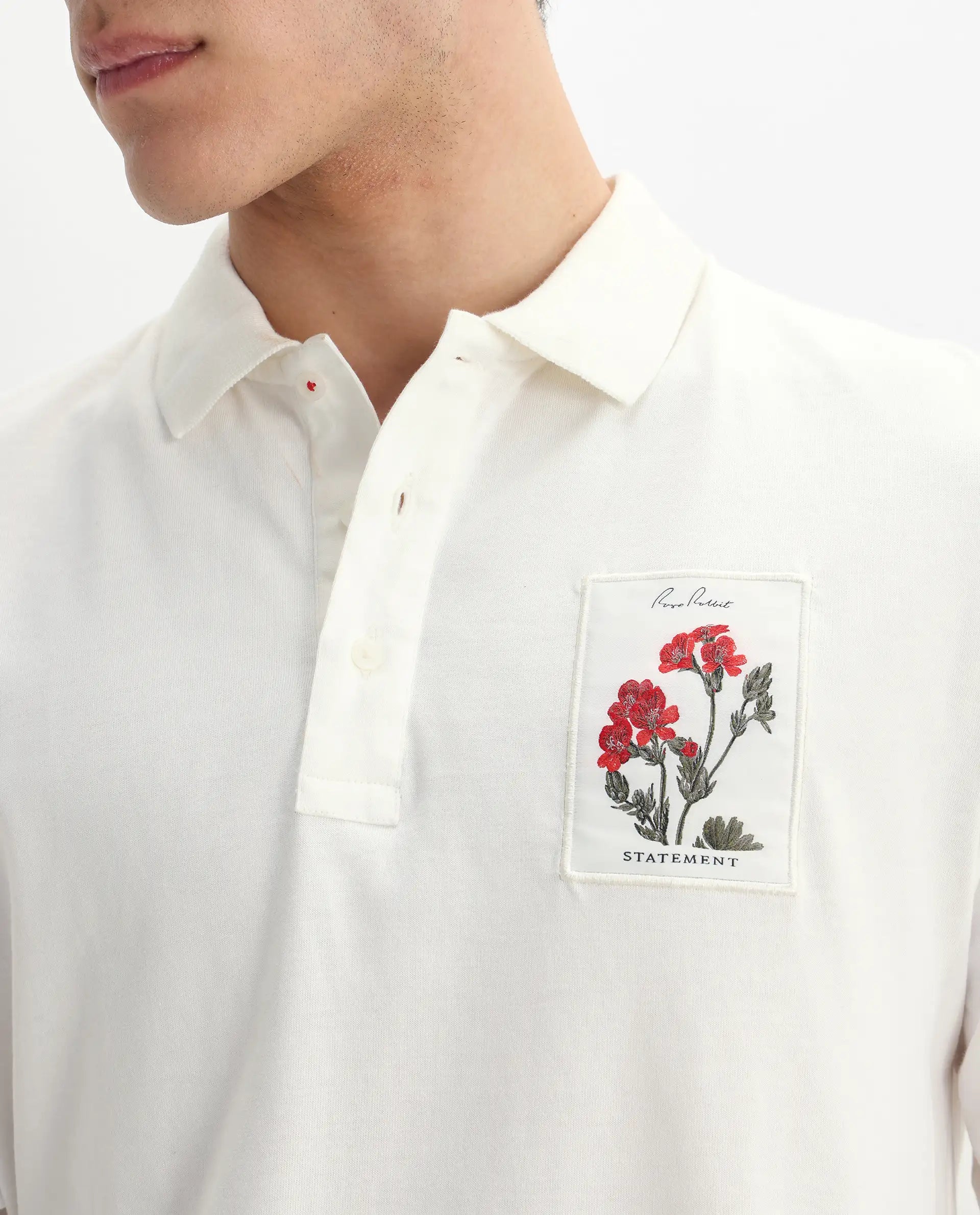 Rare Rabbit Men's Raz Off White Cotton Plain Regular Fit Full Sleeve Polo