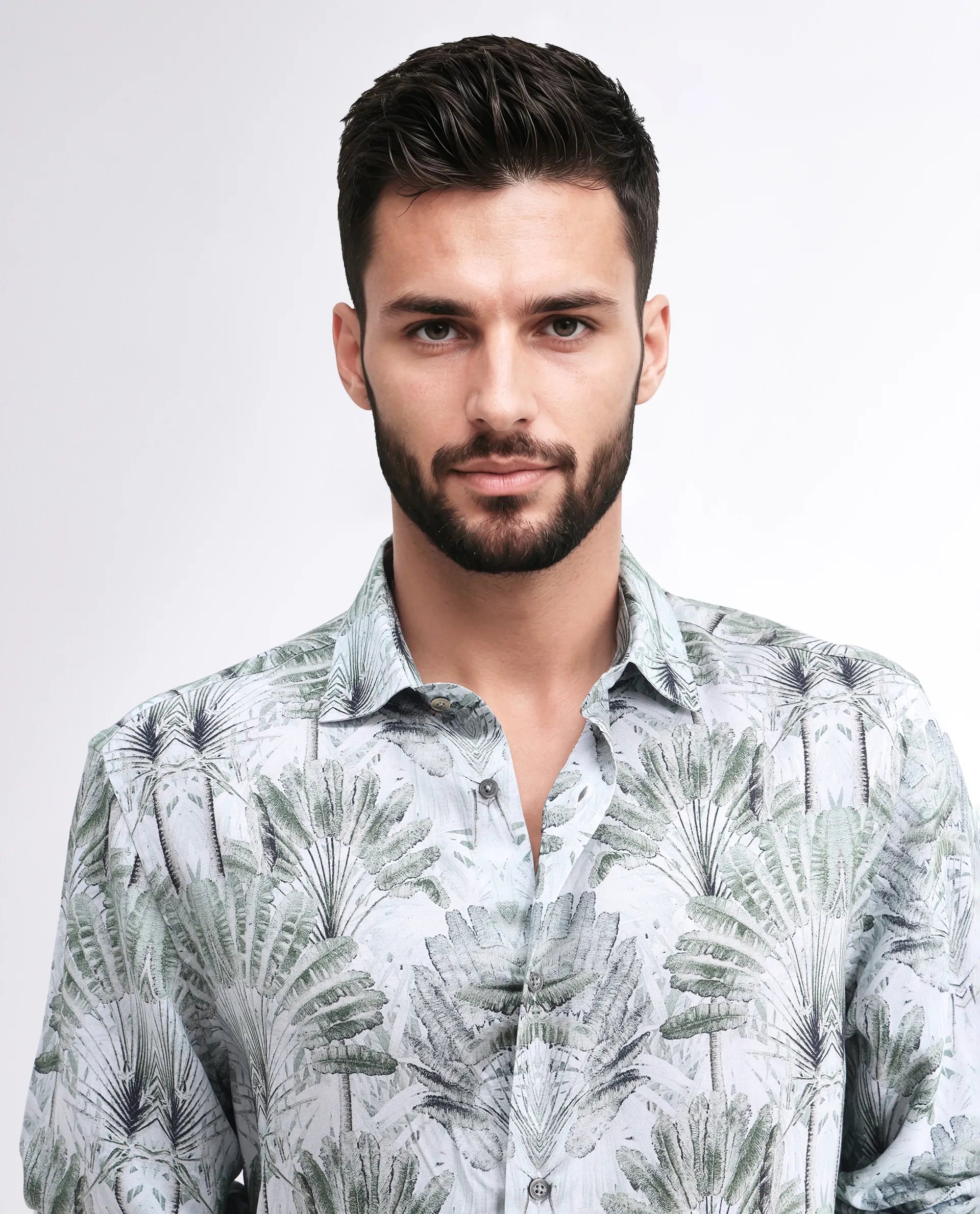 Rare Rabbit Men's Reca Light Green Viscose Abstract Print Regular Fit Full Sleeve Collared Shirt