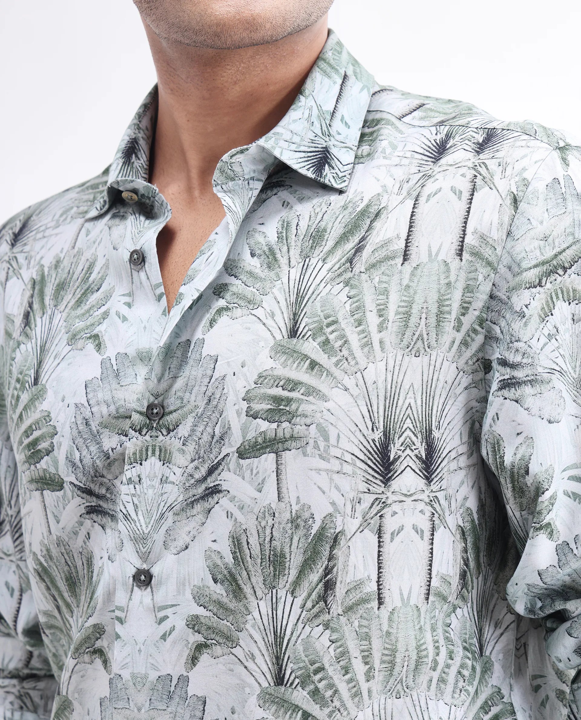 Rare Rabbit Men's Reca Light Green Viscose Abstract Print Regular Fit Full Sleeve Collared Shirt