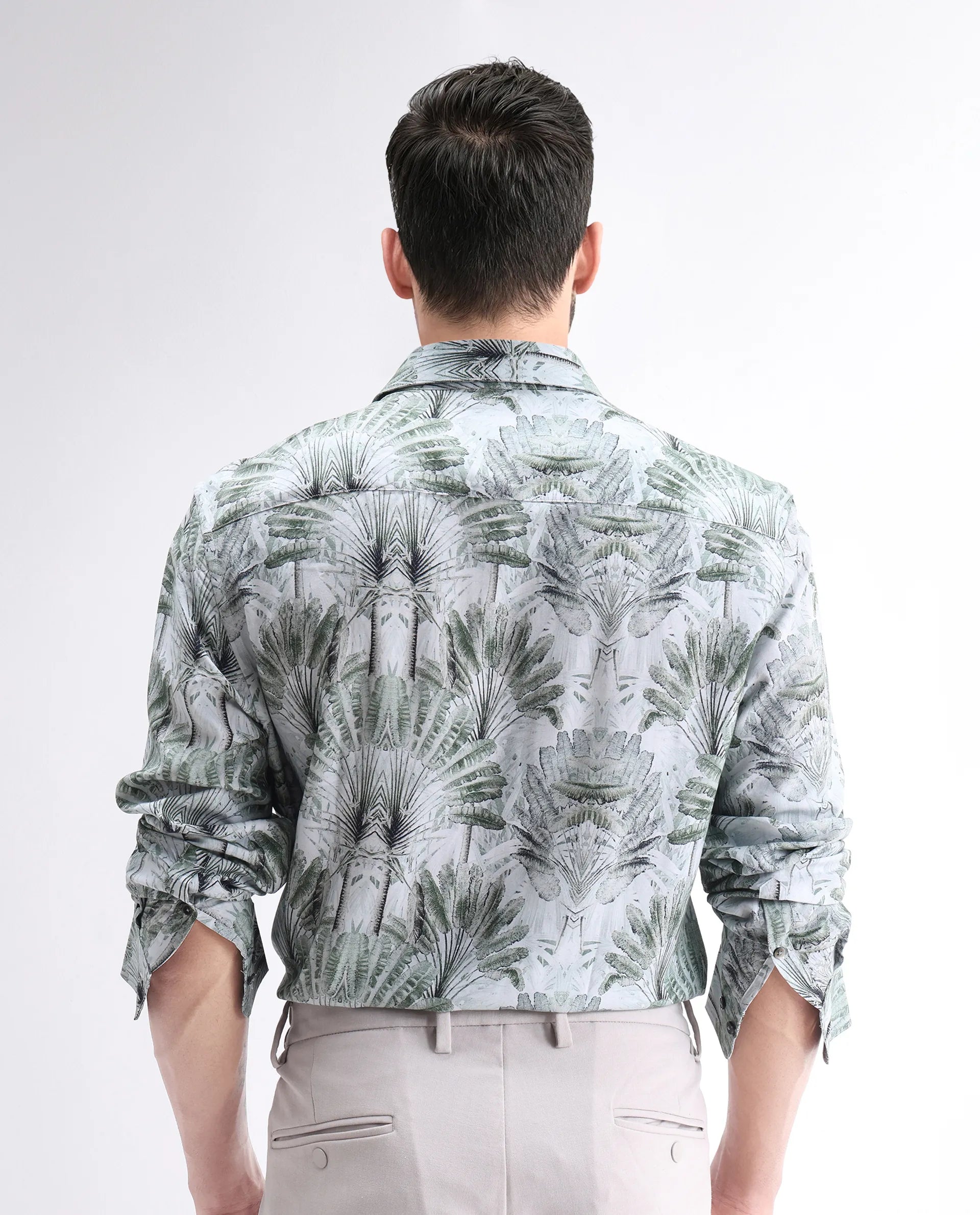 Rare Rabbit Men's Reca Light Green Viscose Abstract Print Regular Fit Full Sleeve Collared Shirt