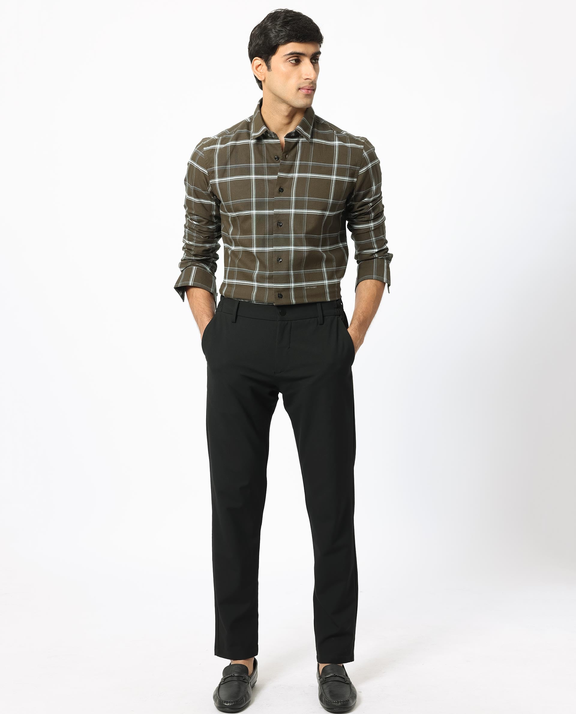 Rare Rabbit Men's Reesit Brown Cotton Fabric Full Sleeves Checks Shirt